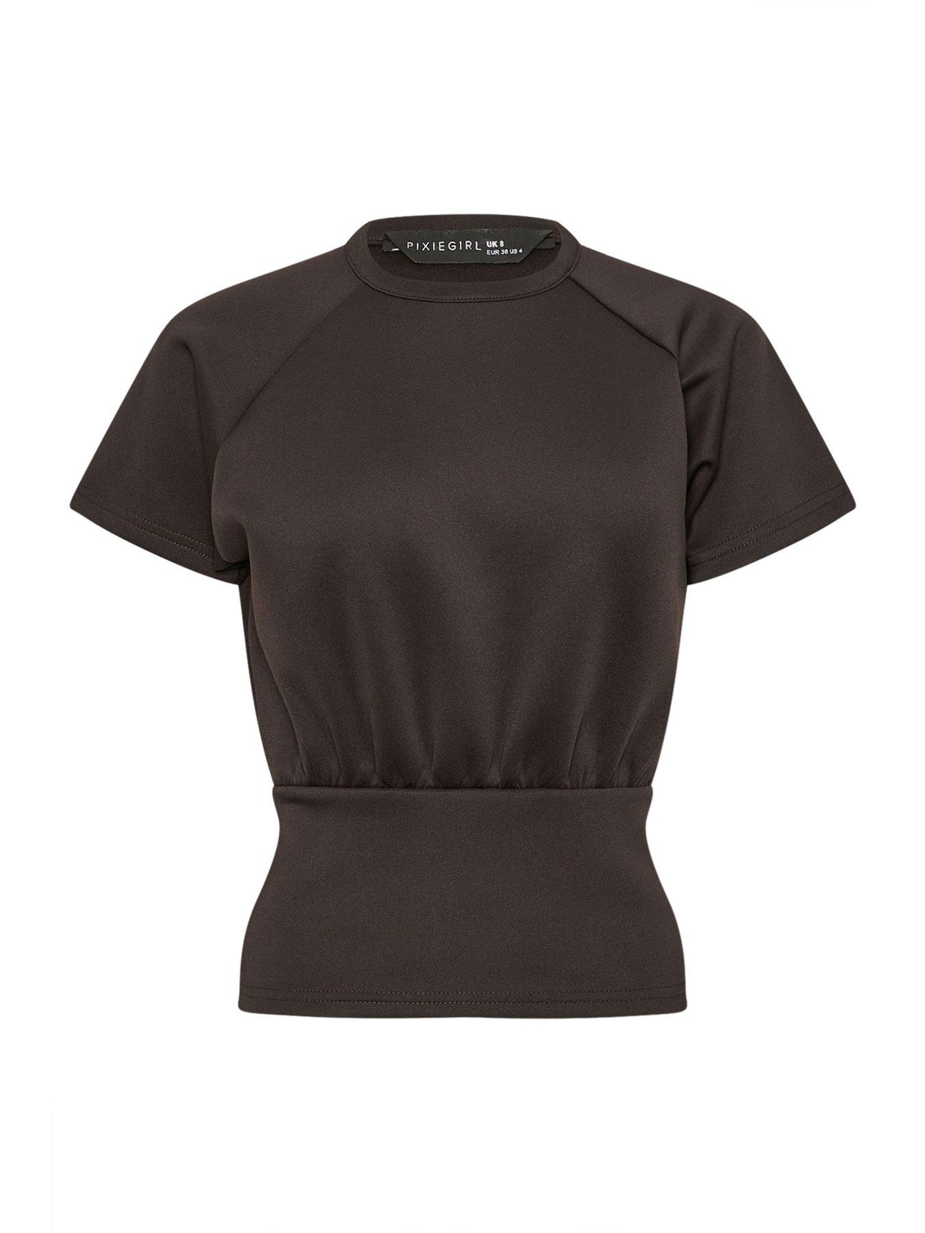  image of pixiegirl-petite-scuba-raglan-top-brown