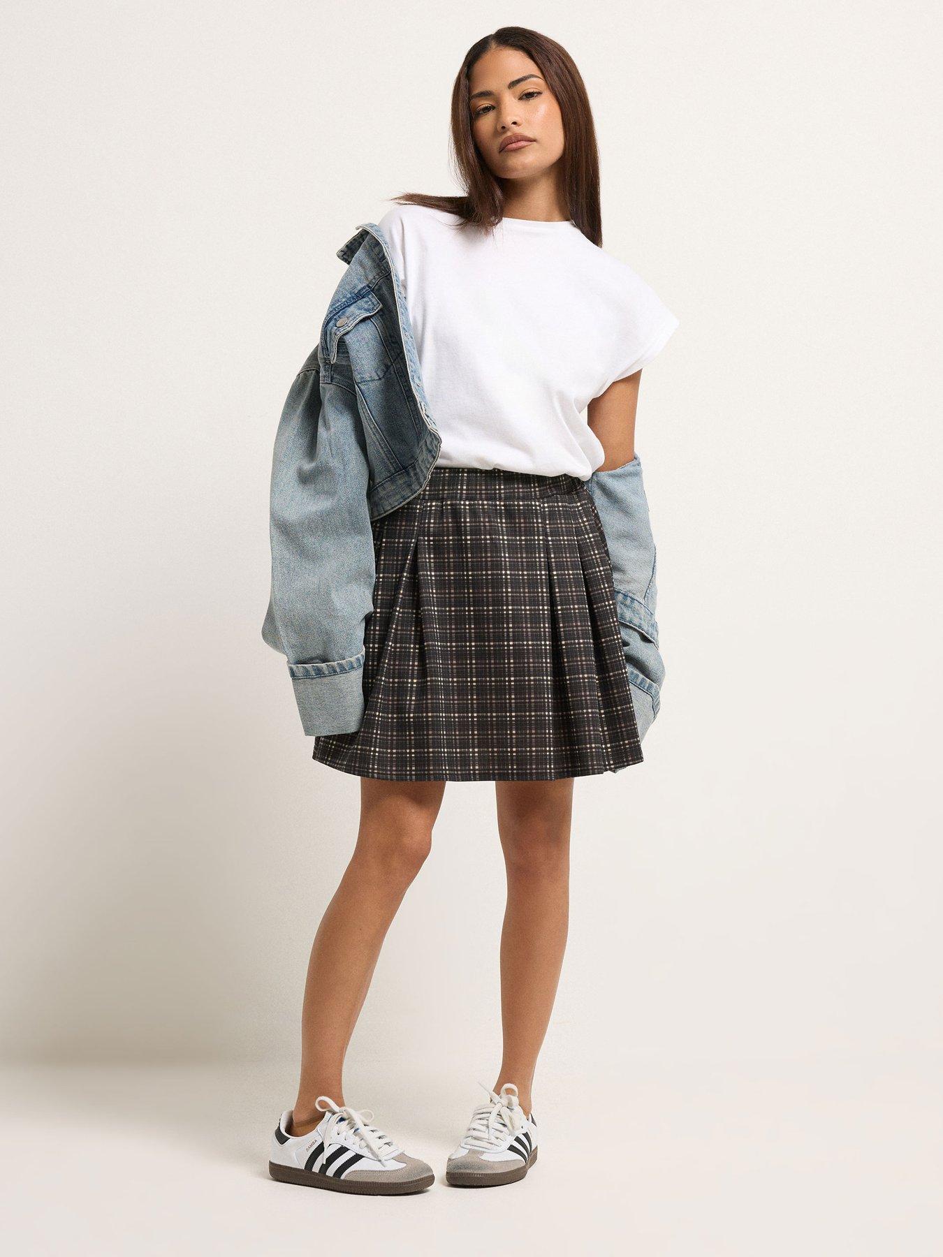  image of pixiegirl-petite-check-mini-skirt-brown