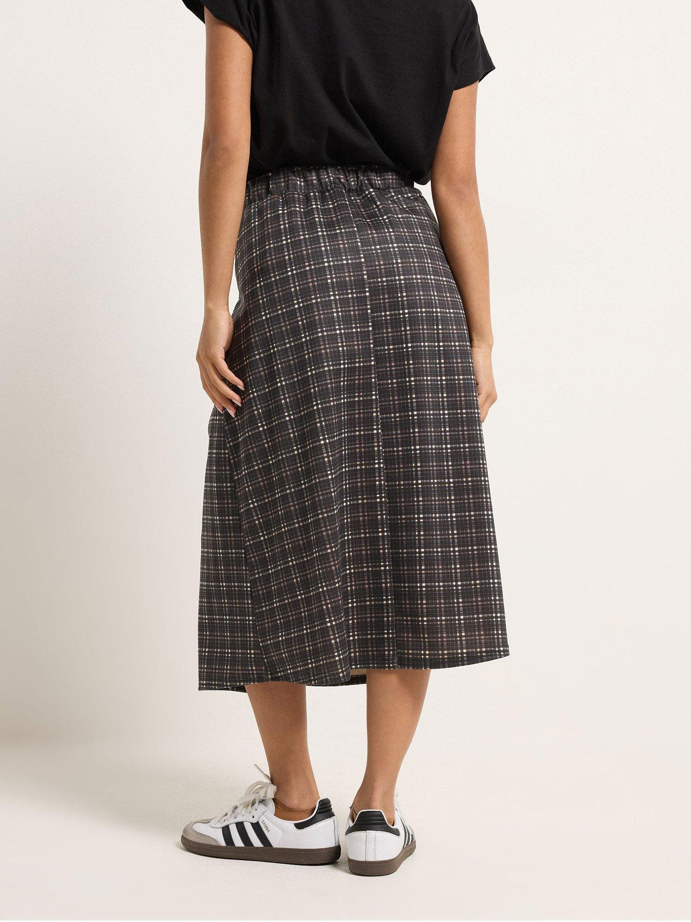  image of pixiegirl-petite-check-midi-skirt-brown