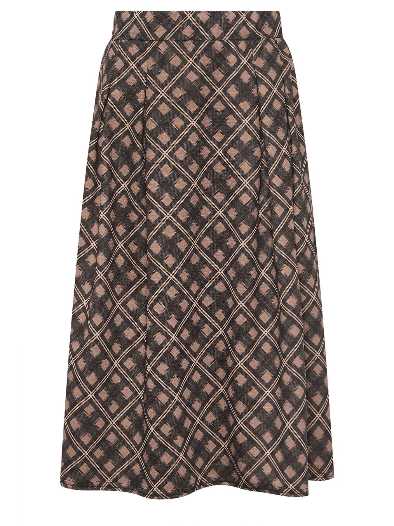  image of pixiegirl-petite-large-check-midi-skirt-brown