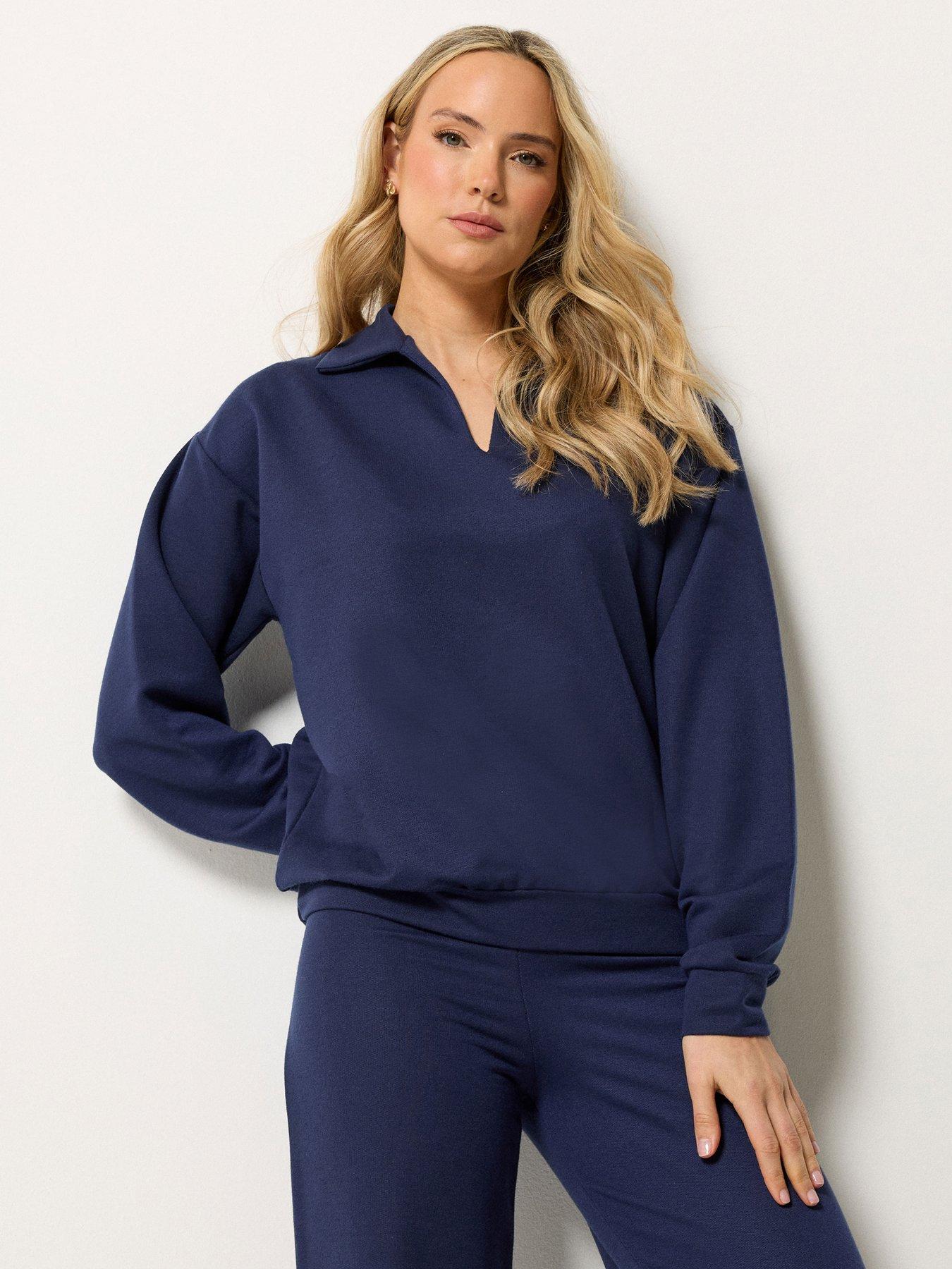 Image 1 of 5 of Long Tall Sally Collar Sweatshirt Top - Blue