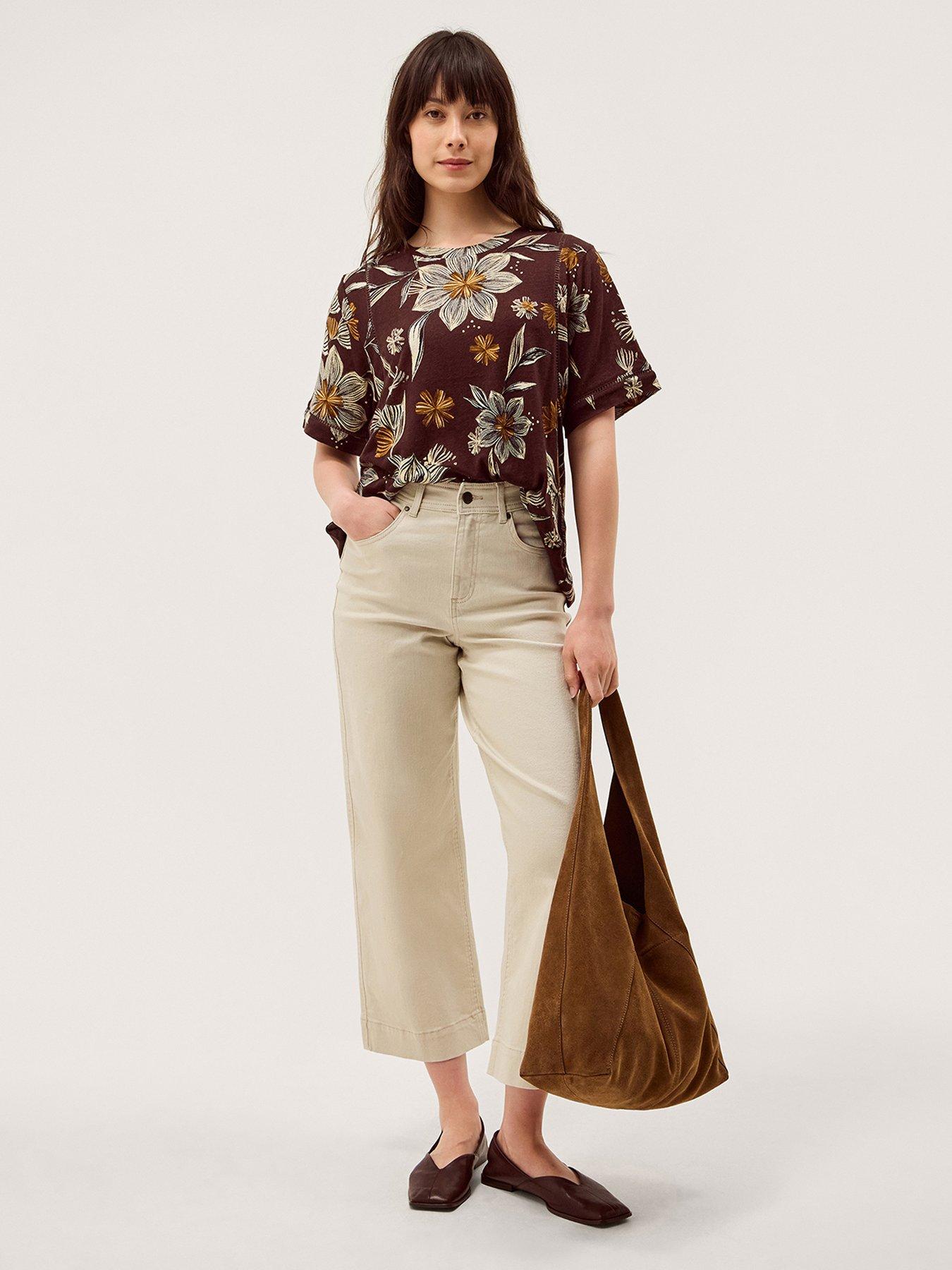 front image of monsoon-esther-print-t-shirt-brown