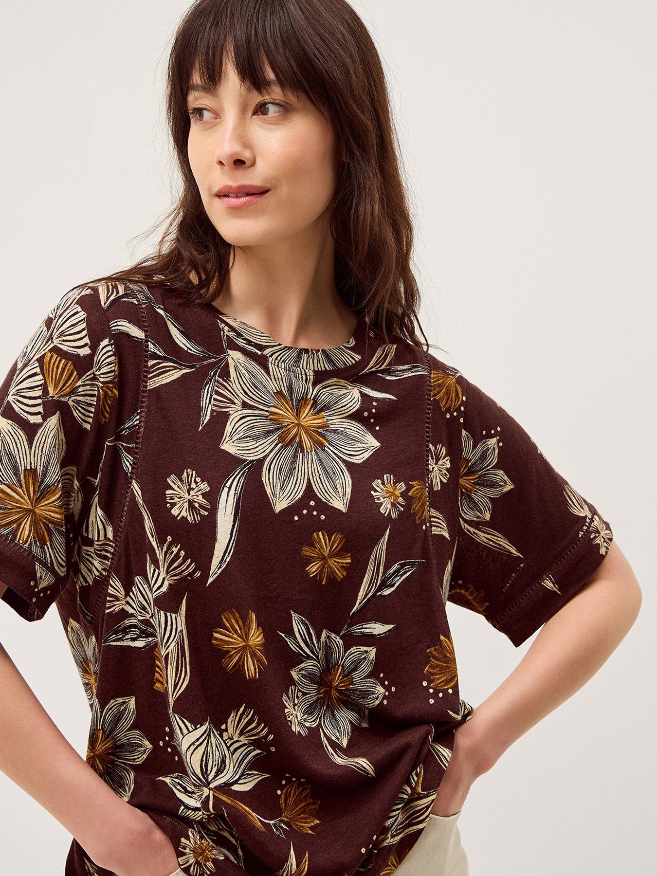  image of monsoon-esther-print-t-shirt-brown