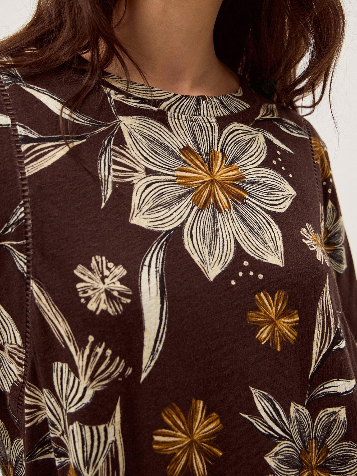  image of monsoon-esther-print-t-shirt-brown