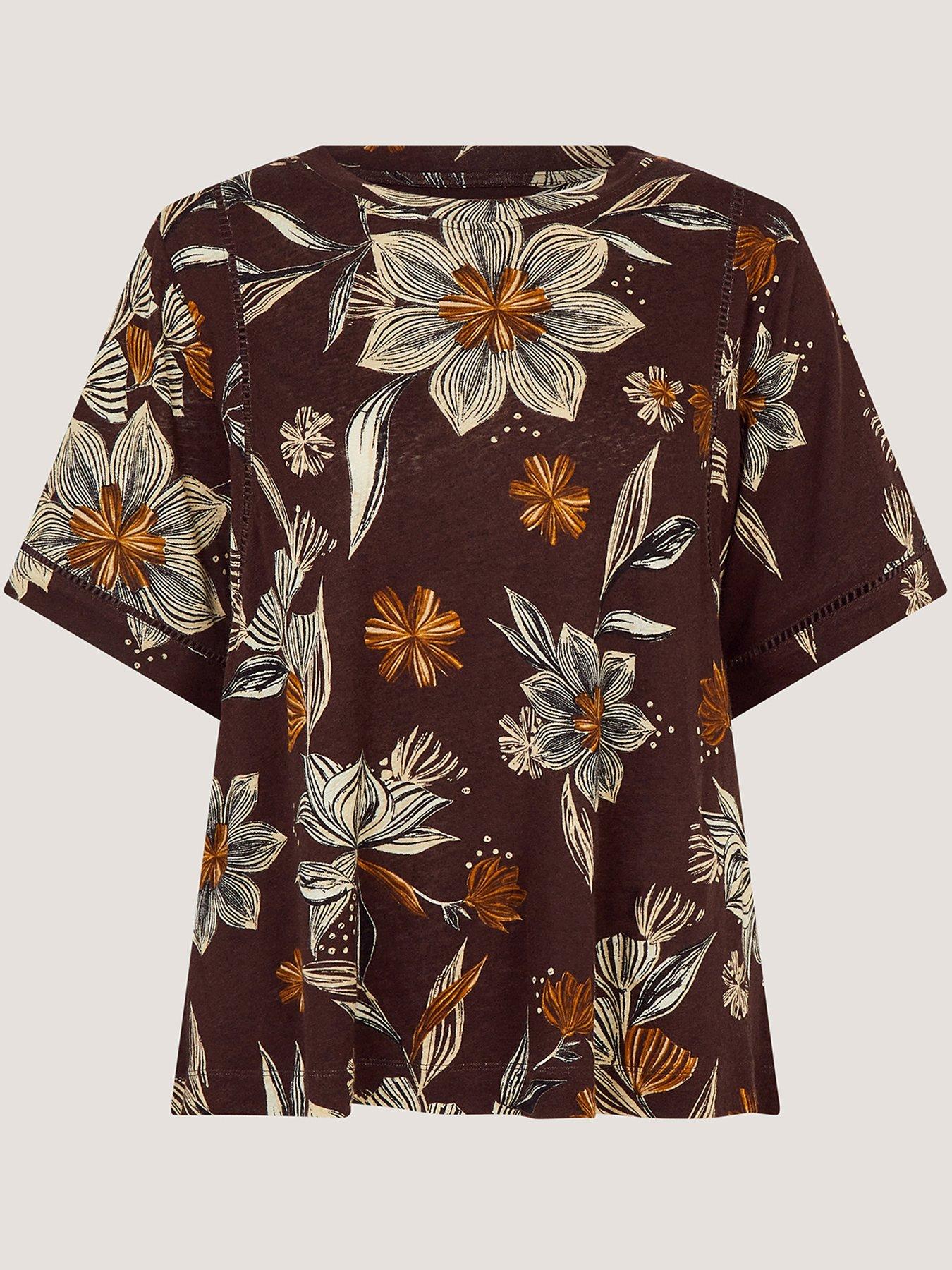  image of monsoon-esther-print-t-shirt-brown