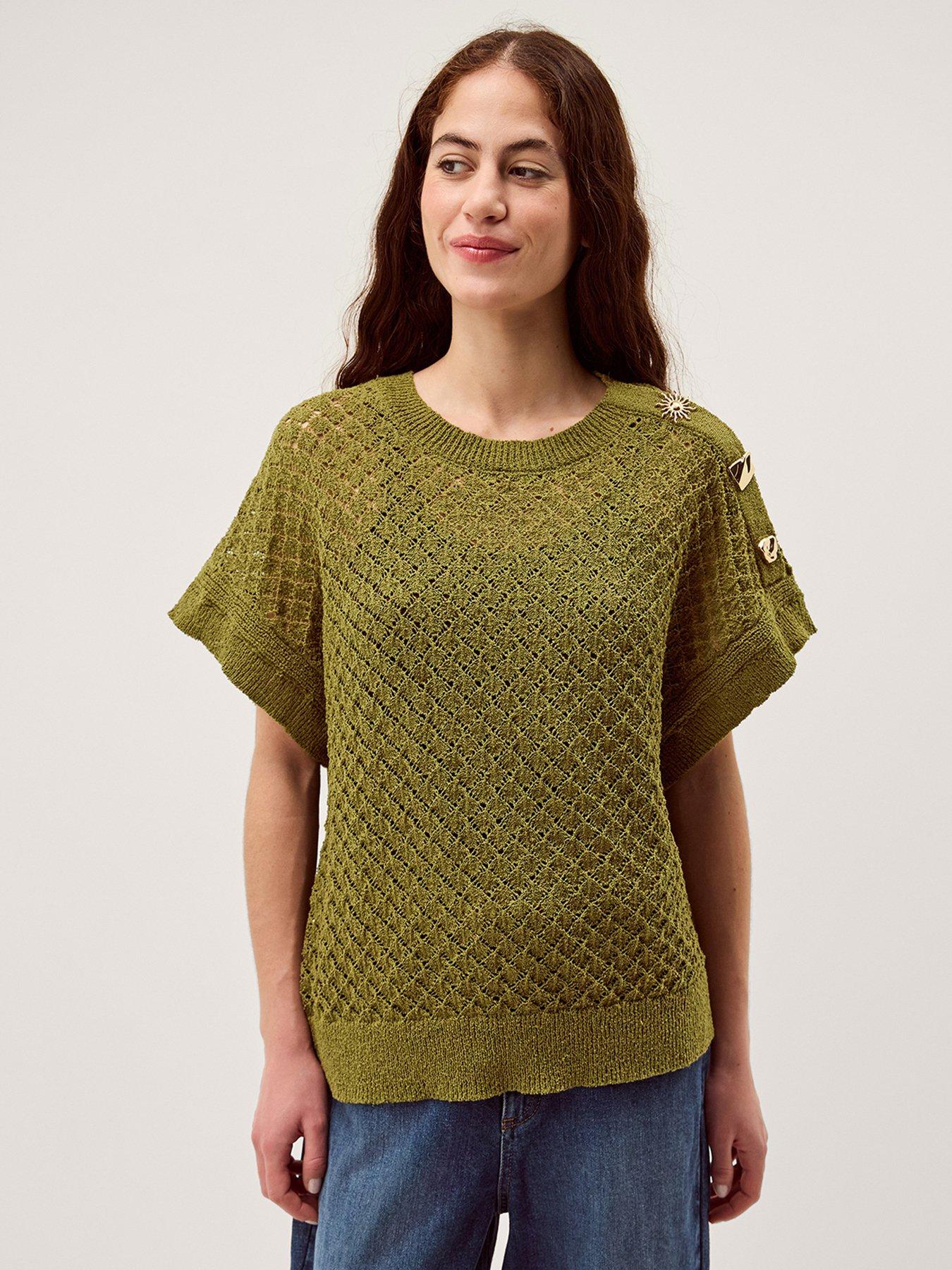 Image 1 of 4 of Monsoon Bree Button Knit Jumper - Green