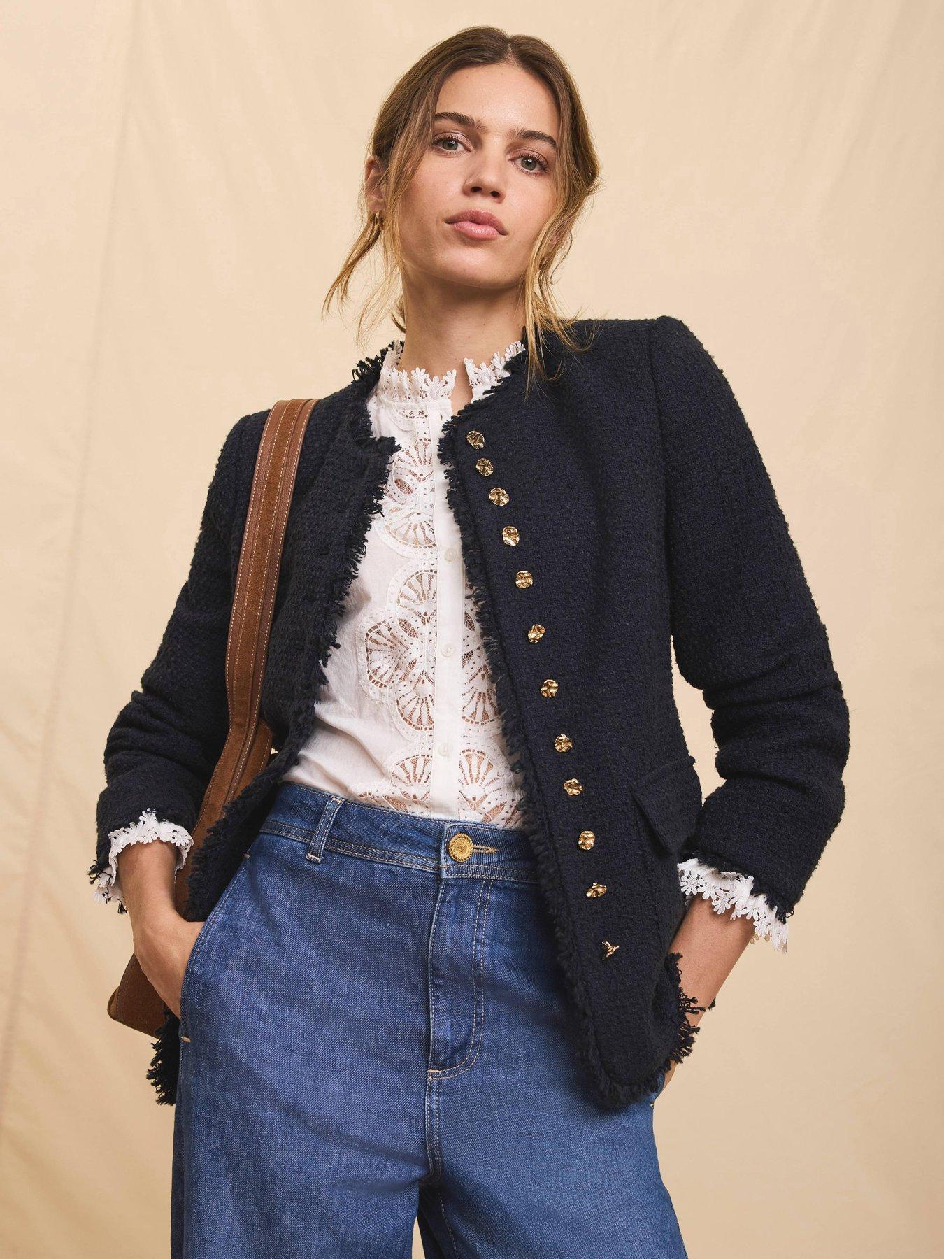 Image 1 of 6 of Mint Velvet Boucle Tweed Jacket - Navy