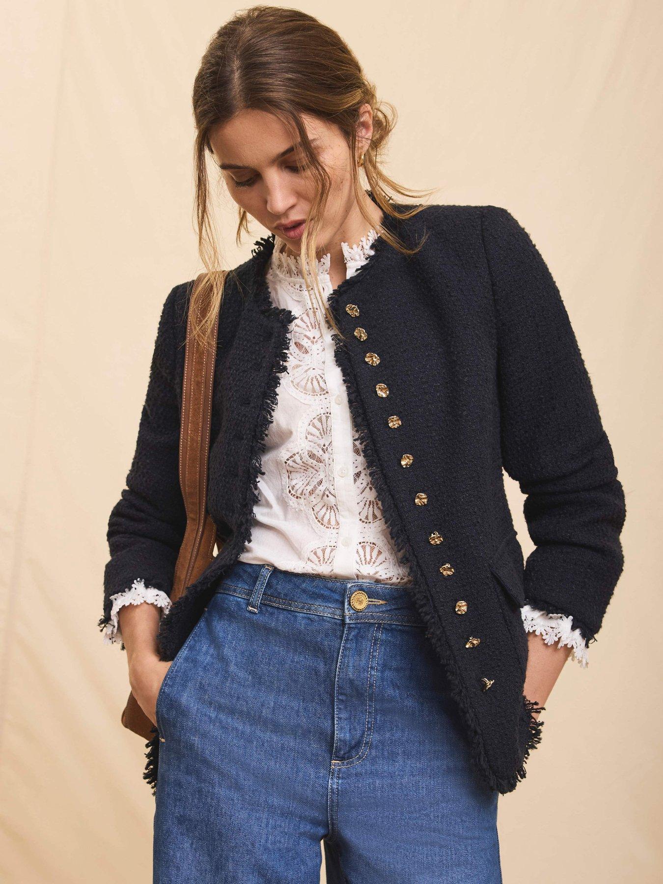 Image 2 of 6 of Mint Velvet Boucle Tweed Jacket - Navy