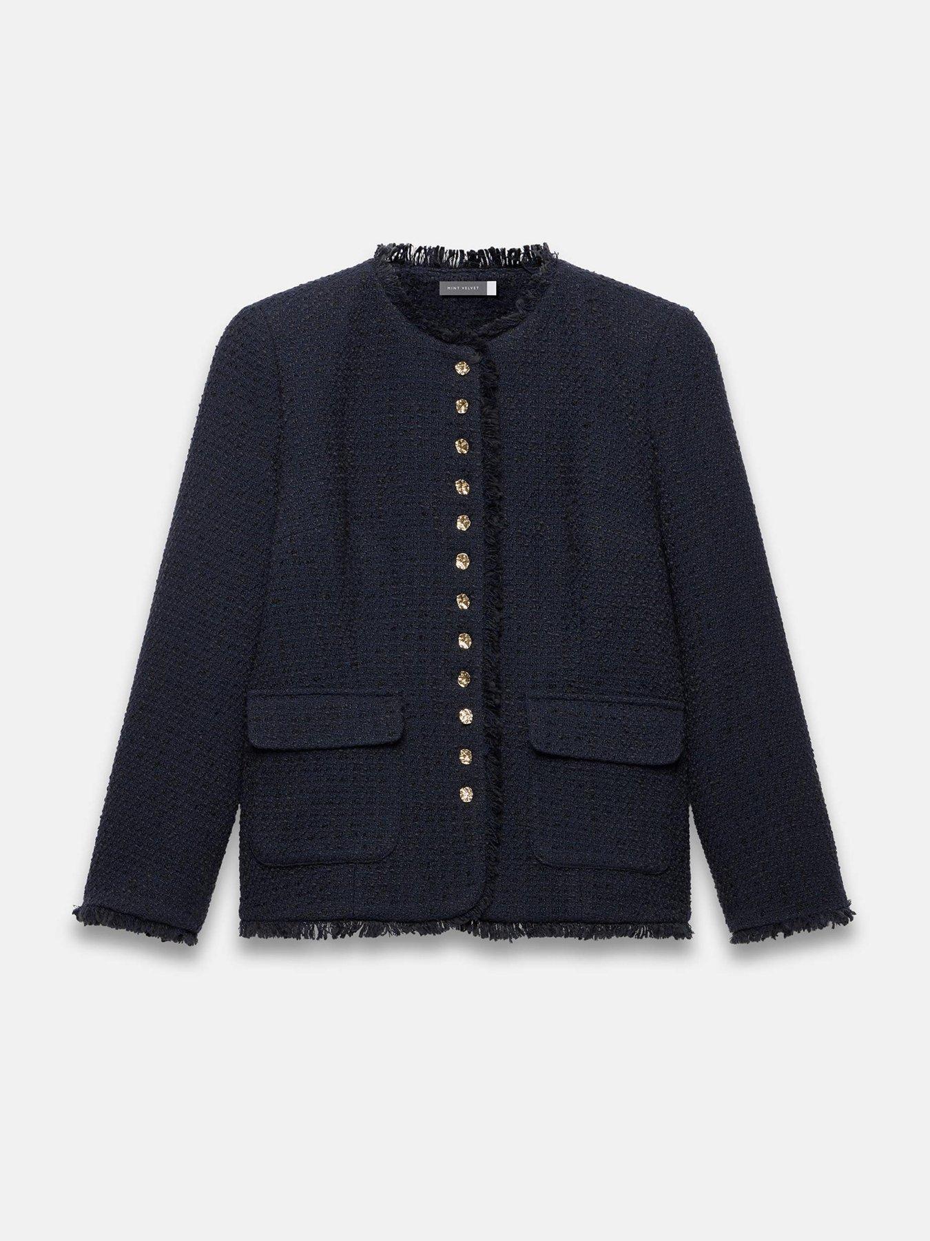 Image 5 of 6 of Mint Velvet Boucle Tweed Jacket - Navy
