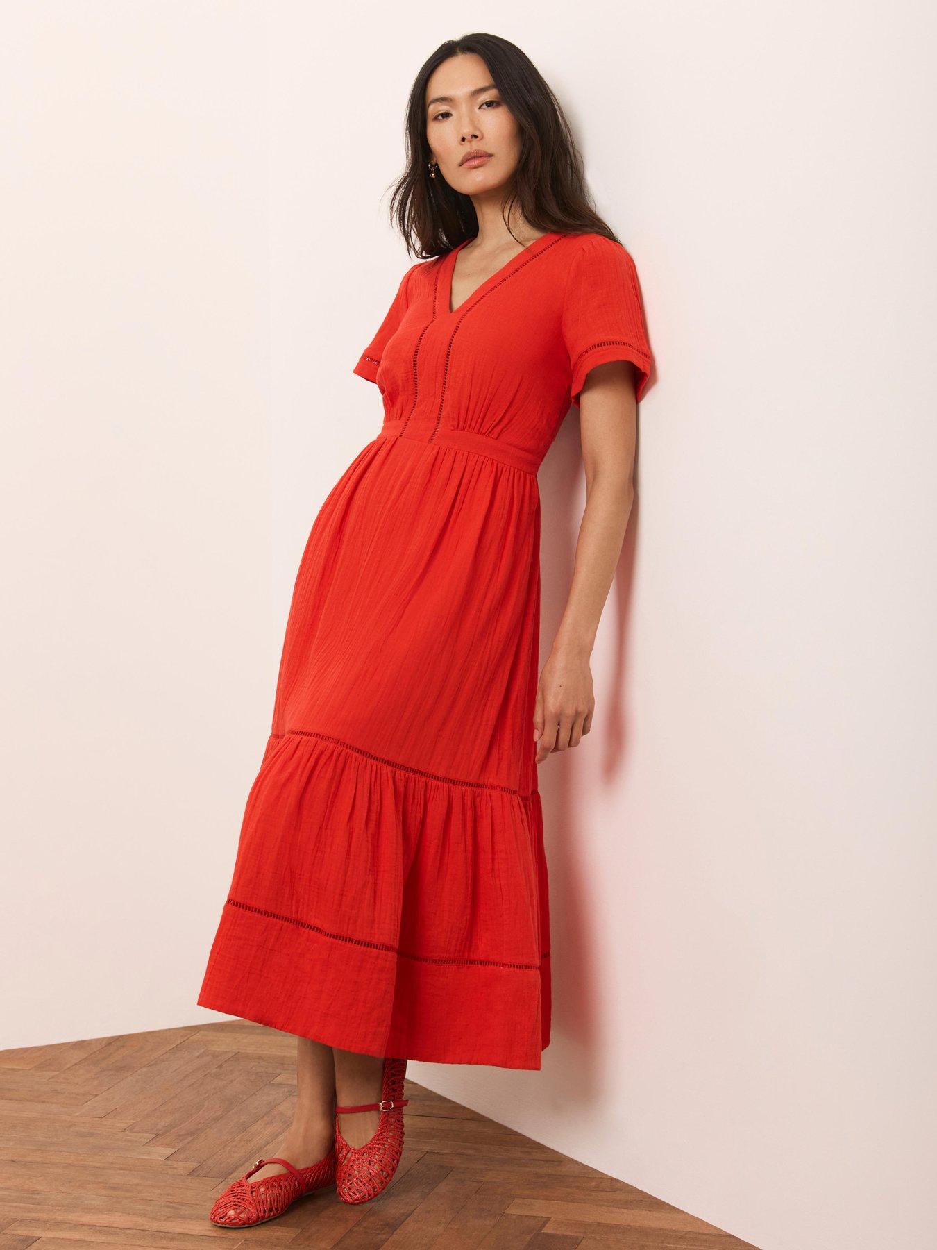 Mint Velvet Cotton Gauze Midi Dress - Red