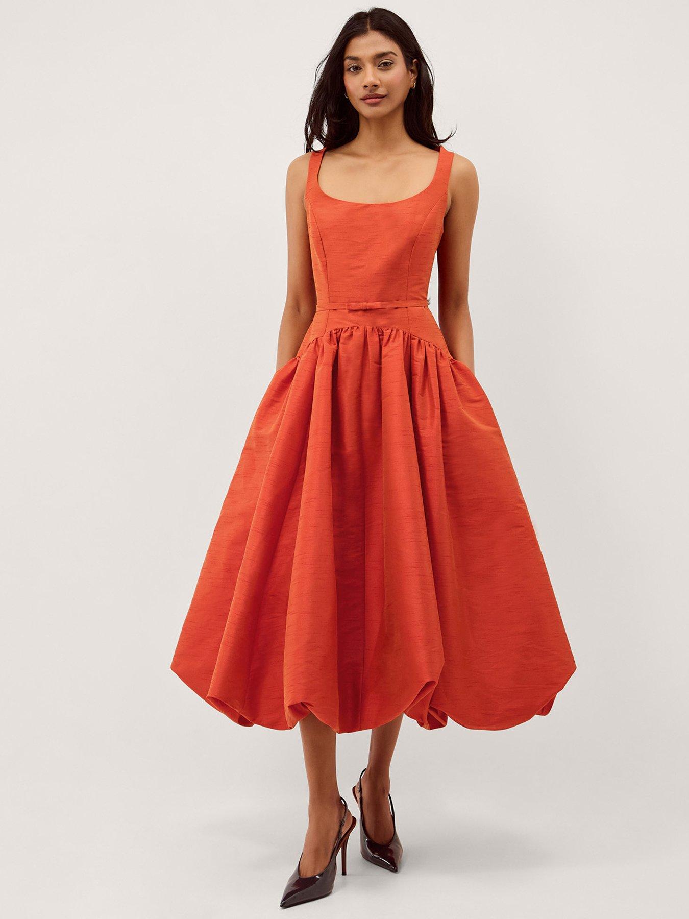 Monsoon Mila Dupion Dress - Orange