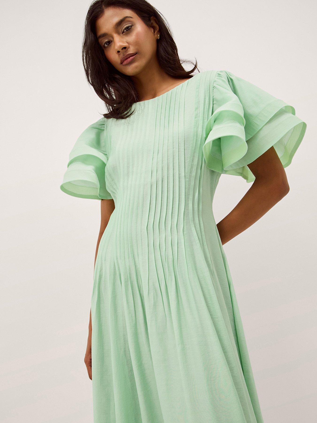 Monsoon Pelia Pleated Midi Dress - Green | Littlewoods