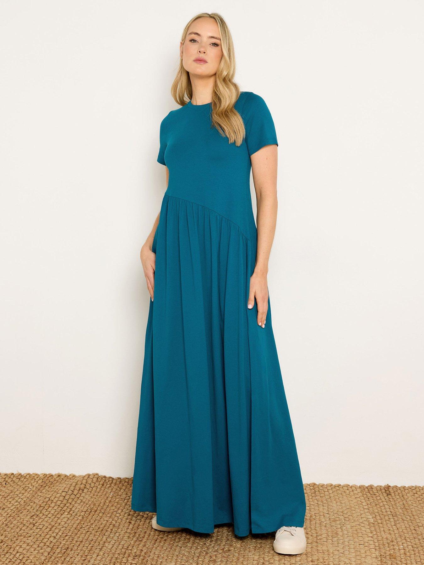 Image 1 of 4 of Long Tall Sally Asymmetrical Waist T-Shirt Maxi Dress - Blue
