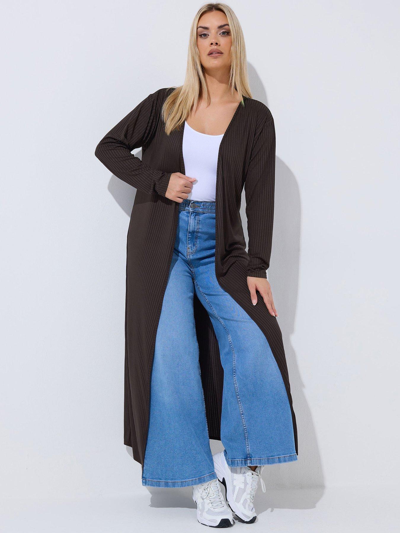 Yours Curve Ribbed Maxi Cardigan - Brown