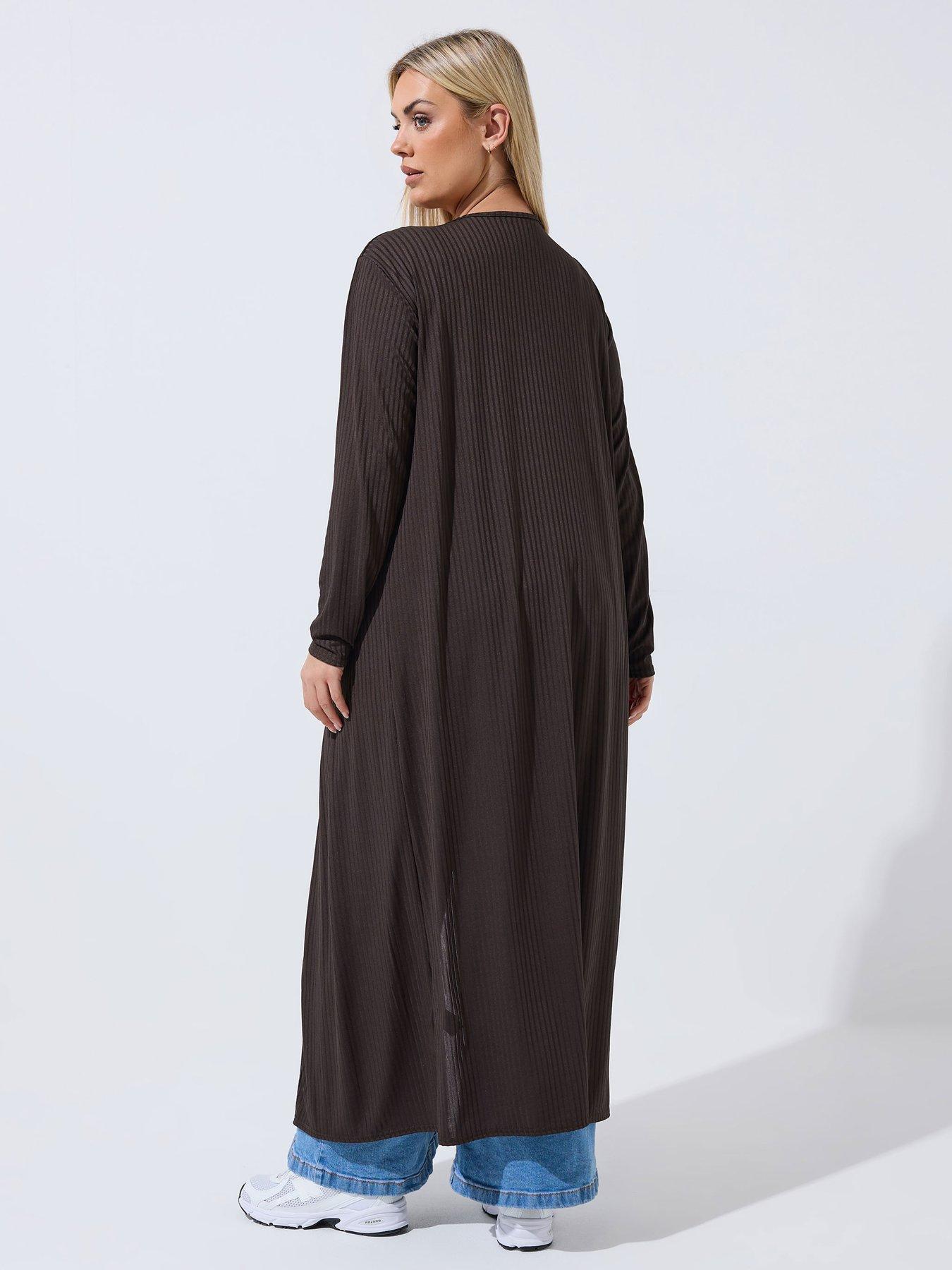 stillFront image of yours-curve-ribbed-maxi-cardigan-brown