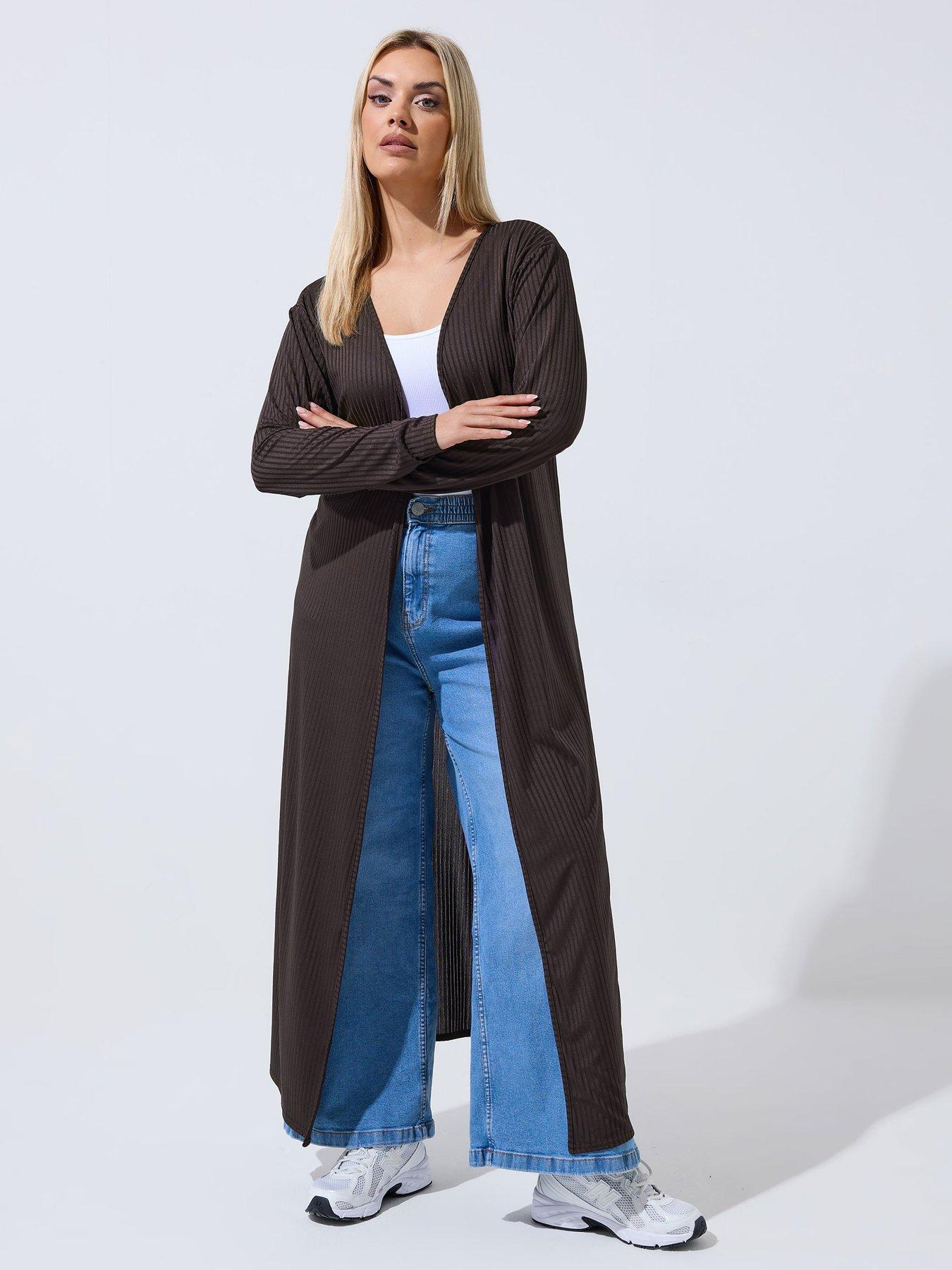  image of yours-curve-ribbed-maxi-cardigan-brown