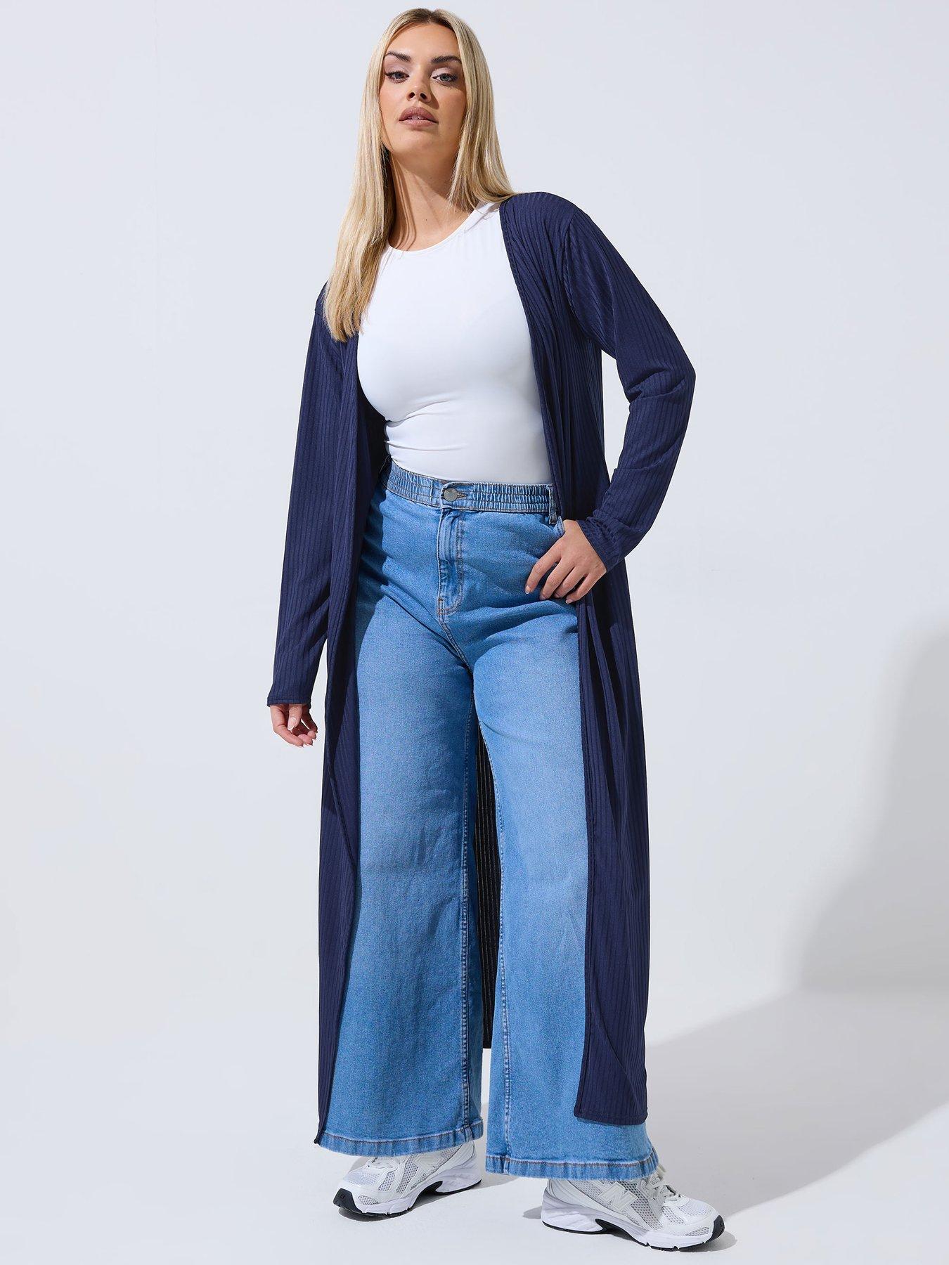 Yours Curve Ribbed Maxi Cardigan - Blue