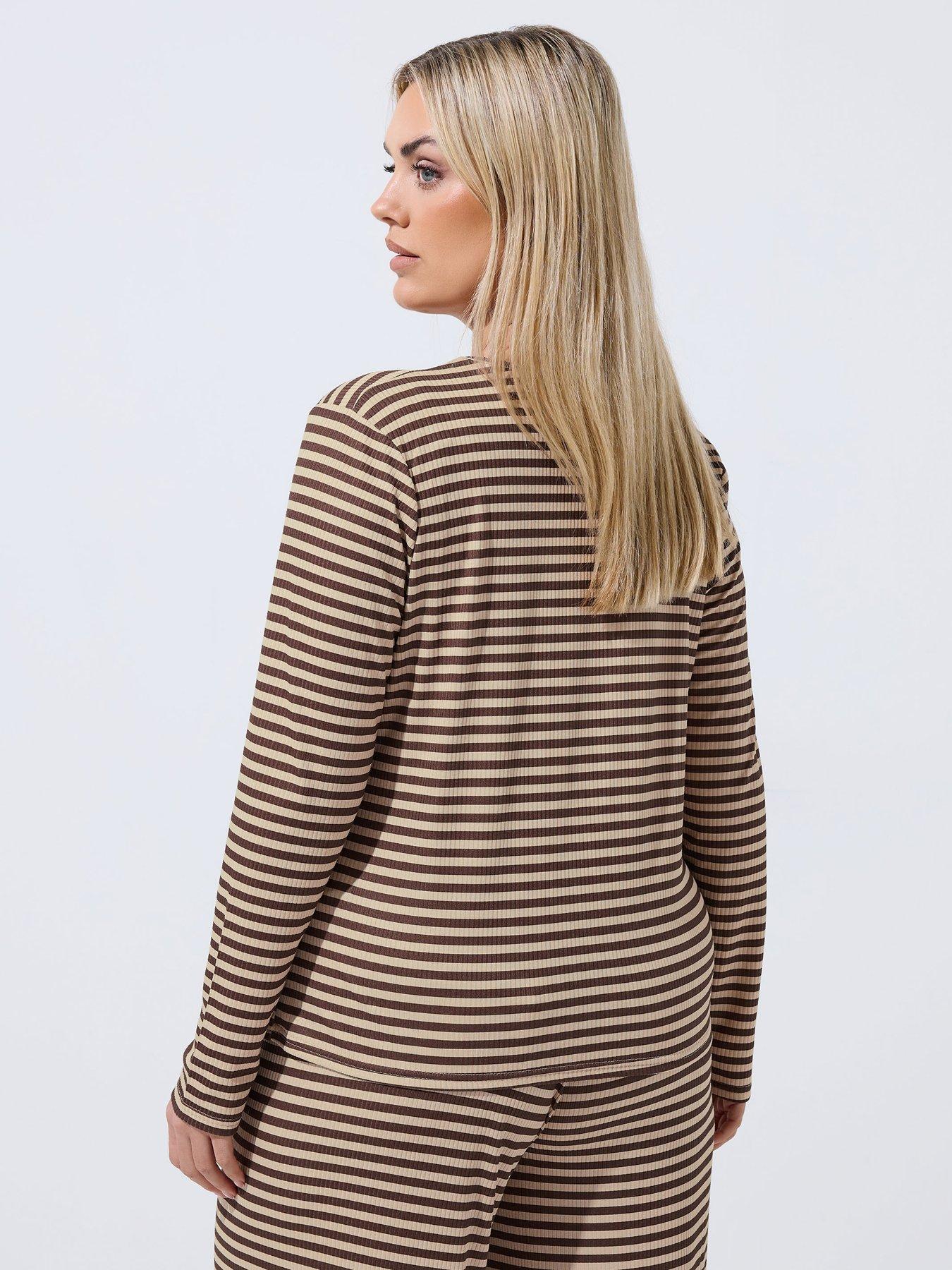 Image 2 of 5 of Yours Curve Stripe Printed Ribbed Top - Grey