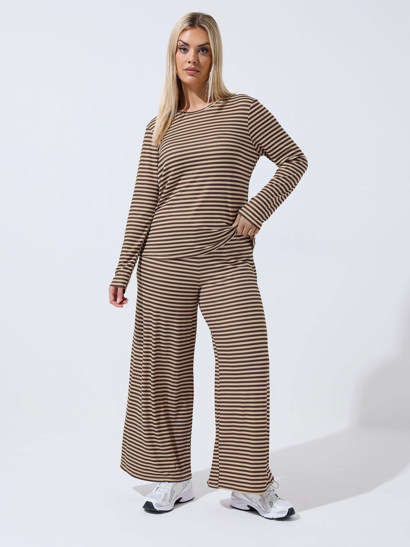 Image 3 of 5 of Yours Curve Stripe Printed Ribbed Top - Grey