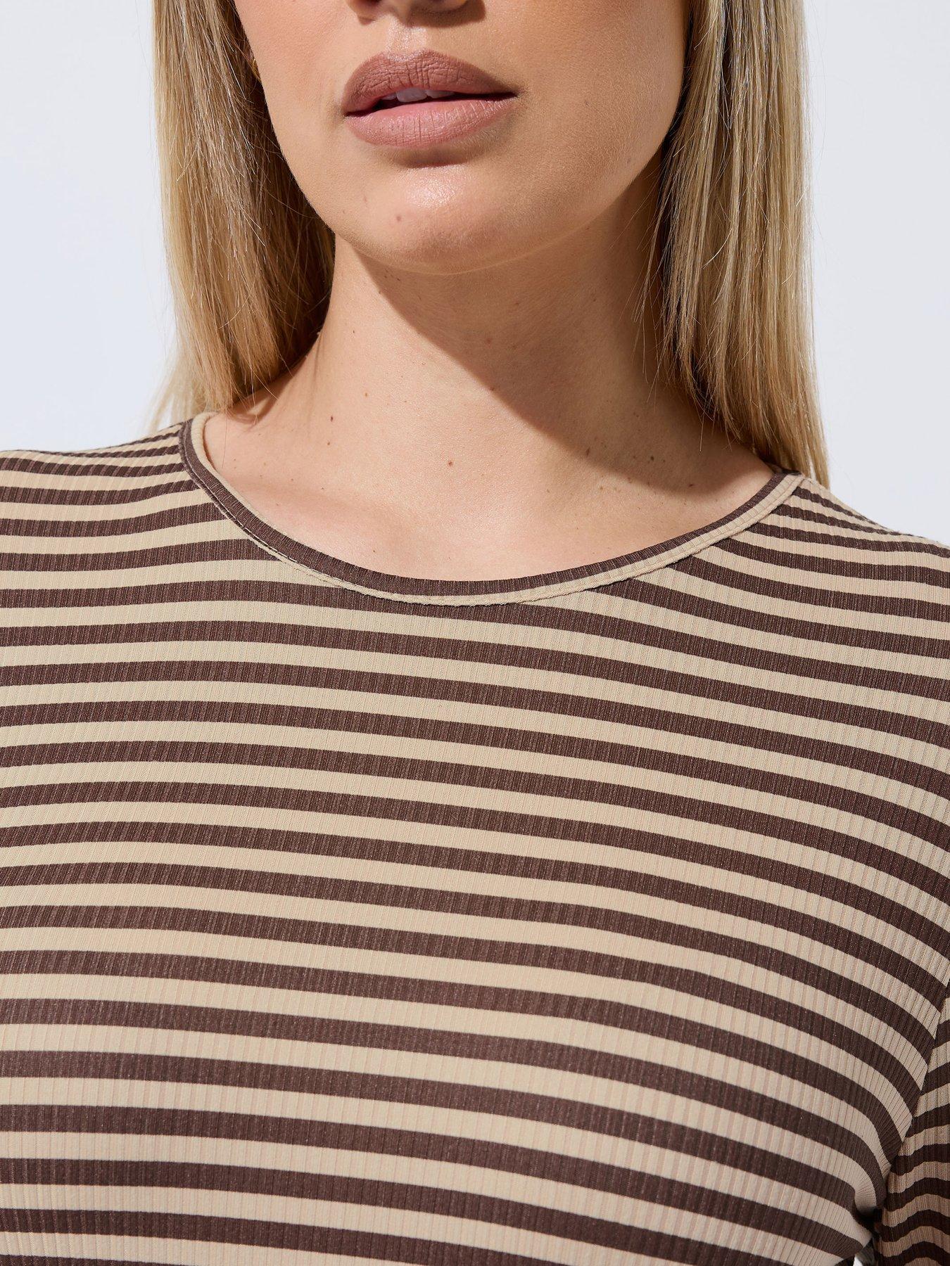 Image 4 of 5 of Yours Curve Stripe Printed Ribbed Top - Grey
