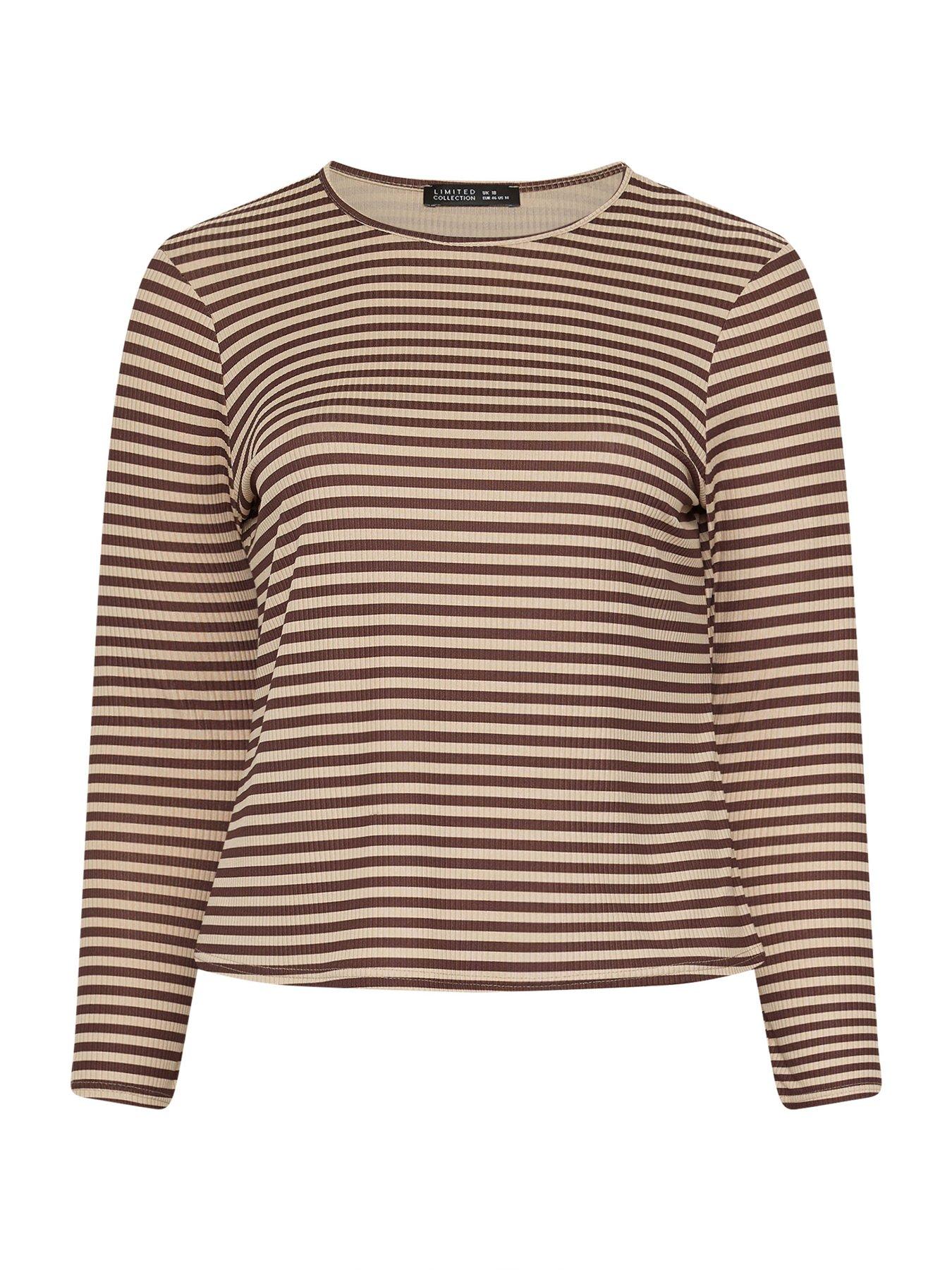 Image 5 of 5 of Yours Curve Stripe Printed Ribbed Top - Grey