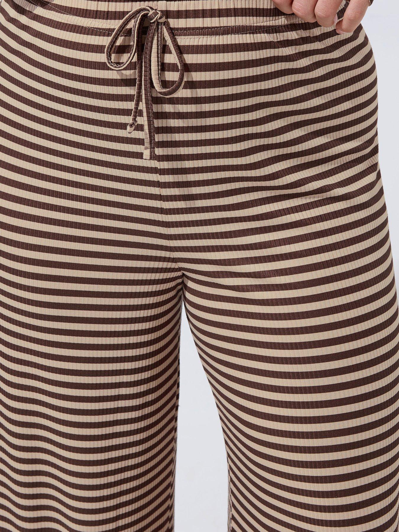 Image 4 of 5 of Yours Curve Stripe Printed Ribbed Trouser - Brown