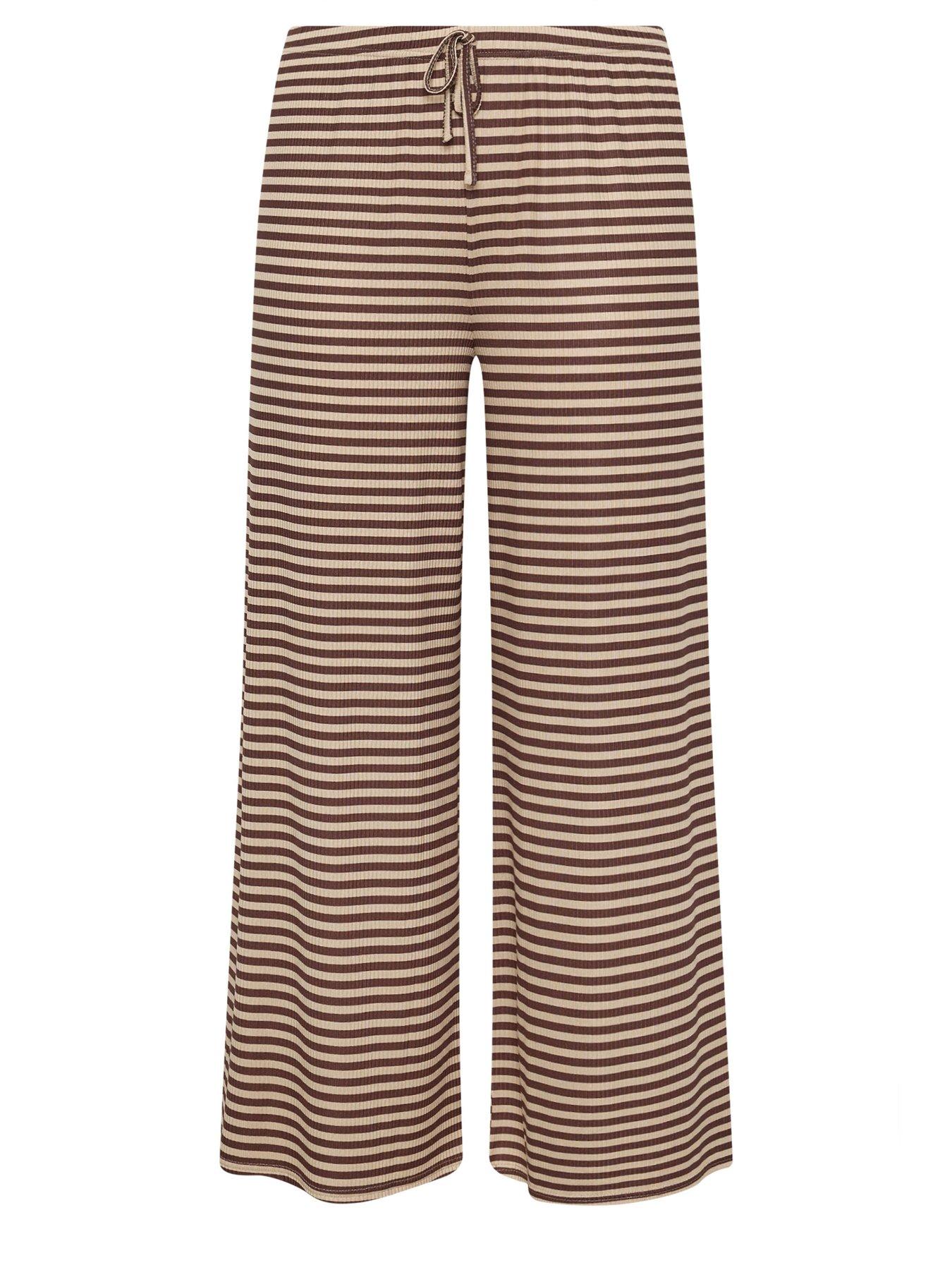Image 5 of 5 of Yours Curve Stripe Printed Ribbed Trouser - Brown