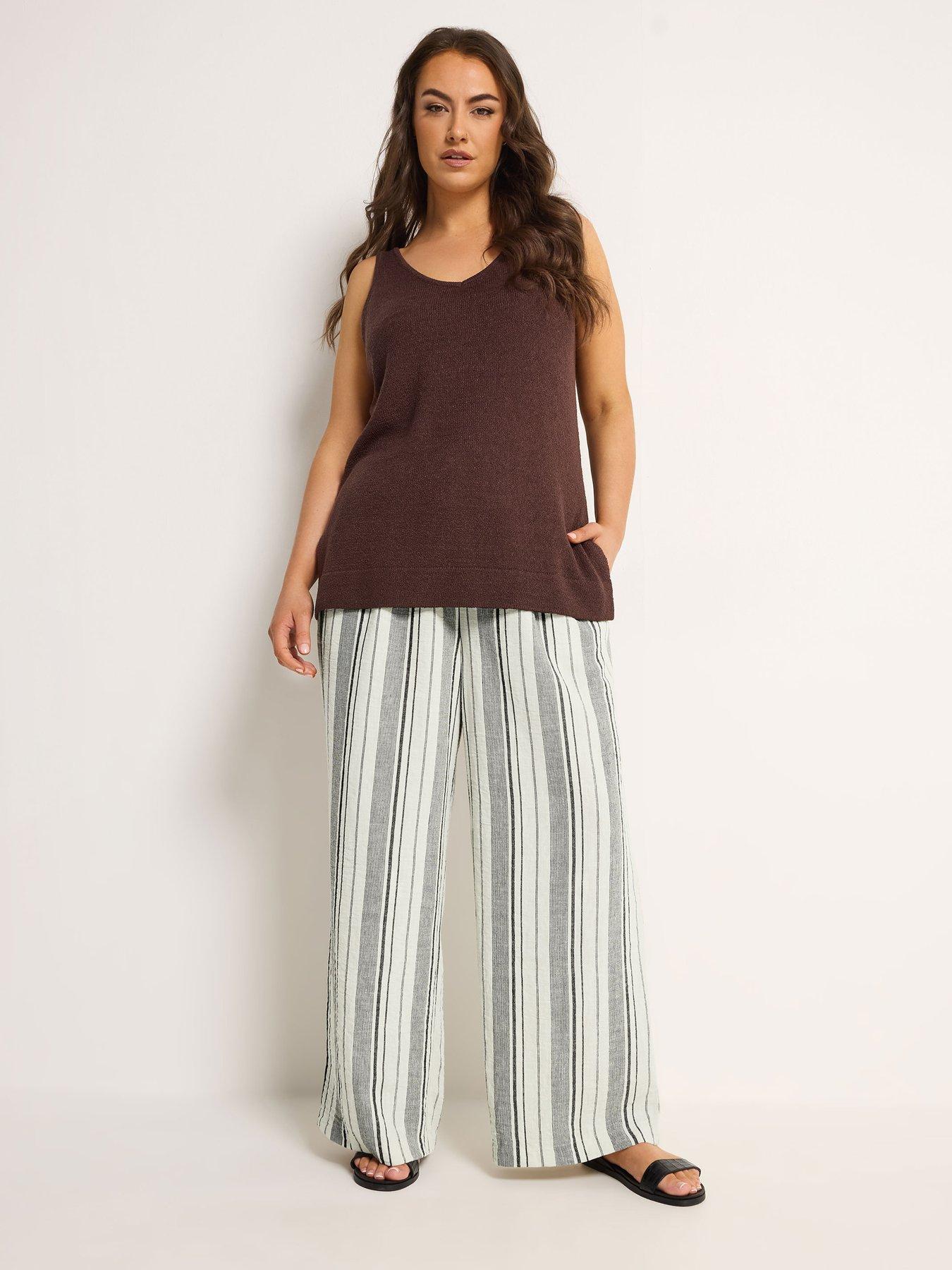 Yours Curve Linen Look Skinny Waist Wide Leg Trouser 30"