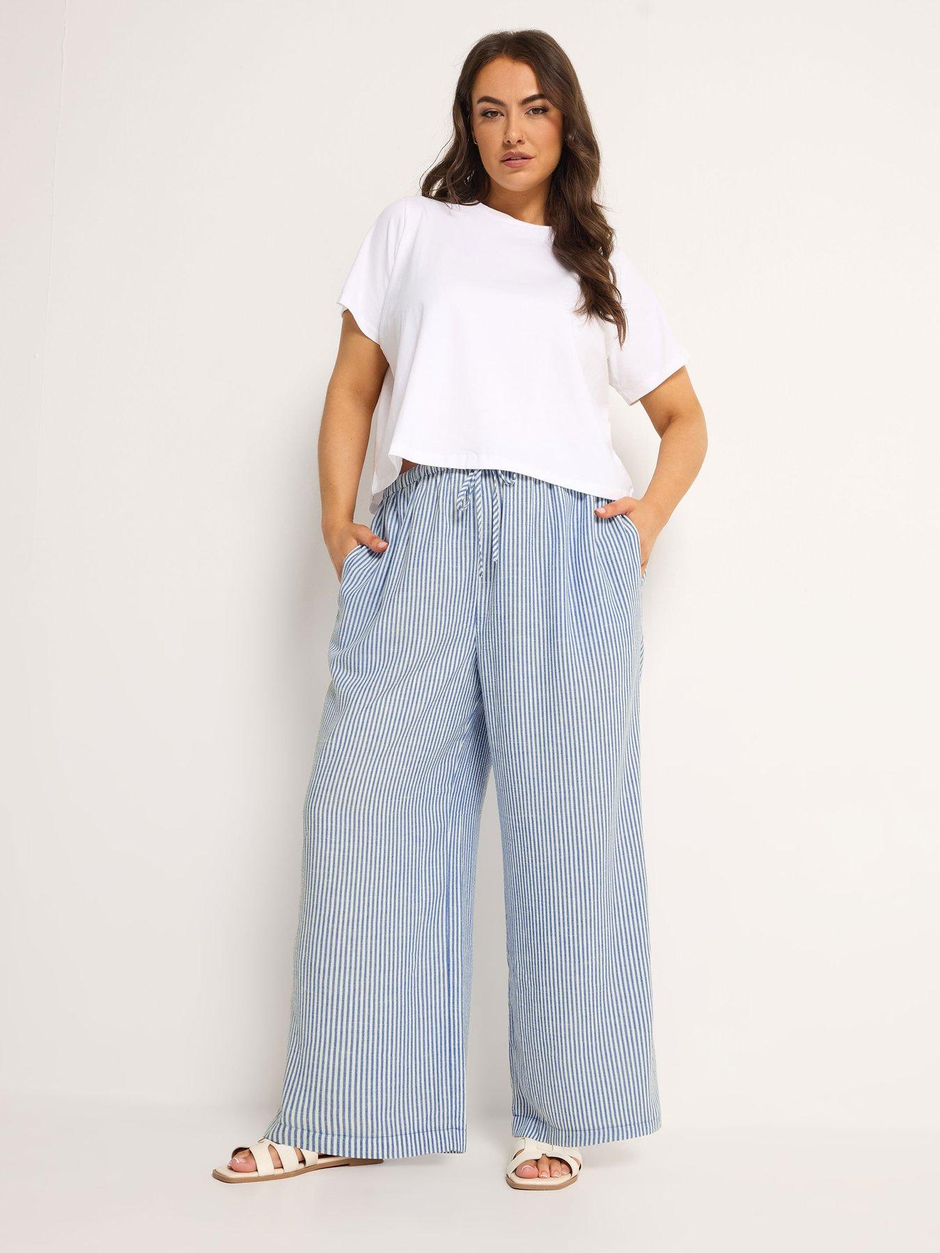 Yours Curve Linen Look Skinny Waist Wide Leg Trouser 28"