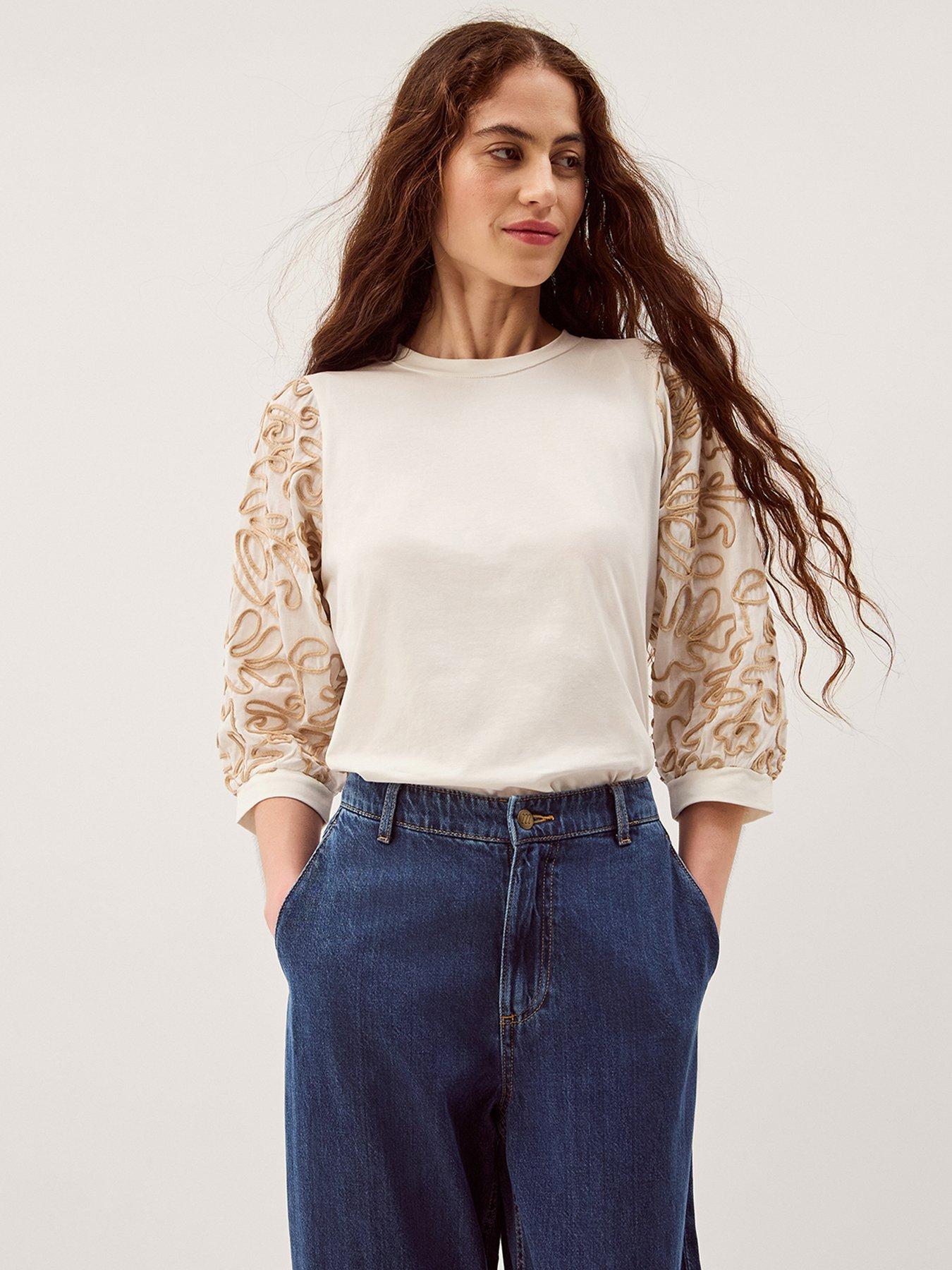 front image of monsoon-freya-fabric-mix-top