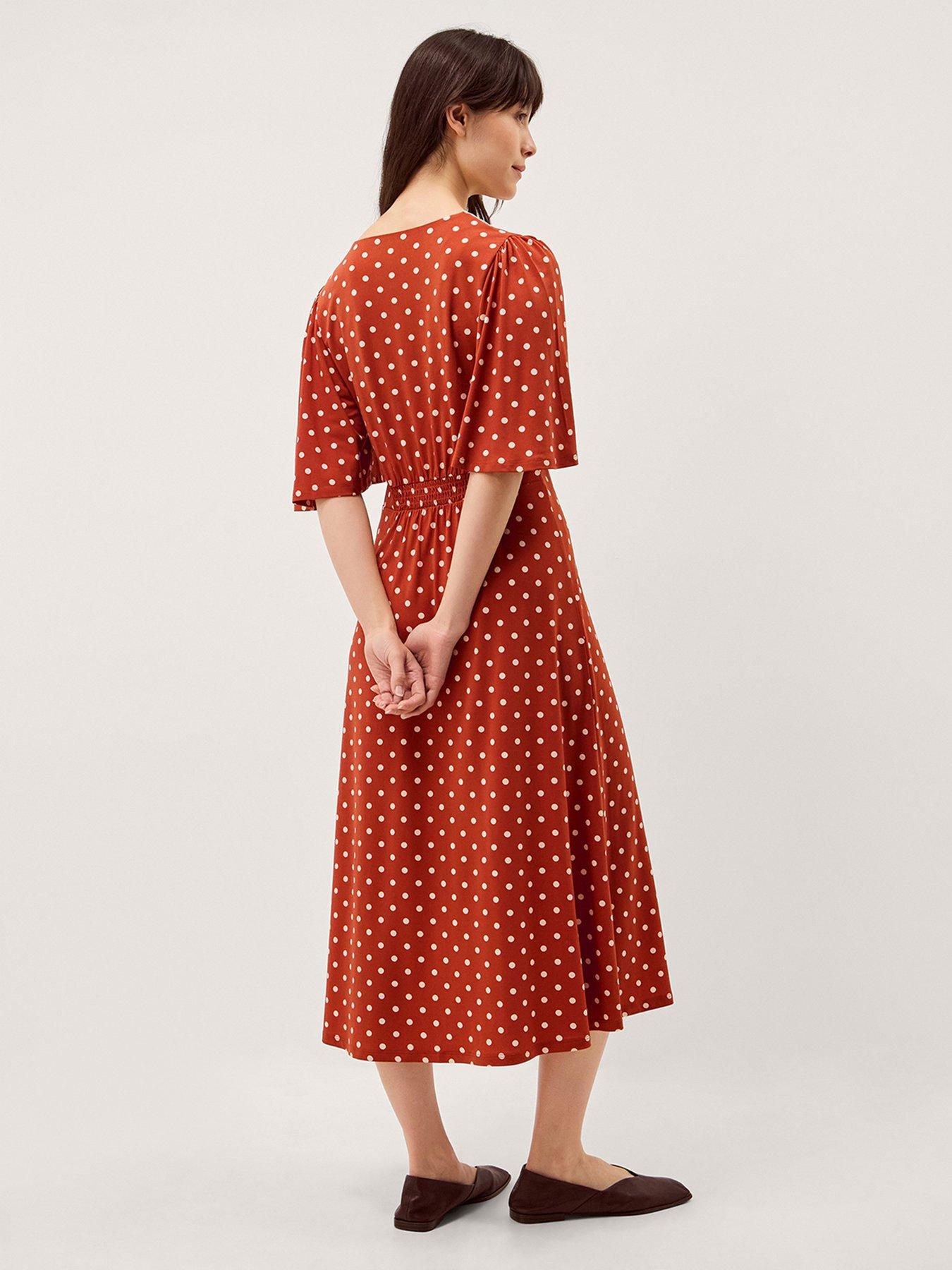 Image 2 of 5 of Monsoon Peri Spot Jersey Dress - Orange