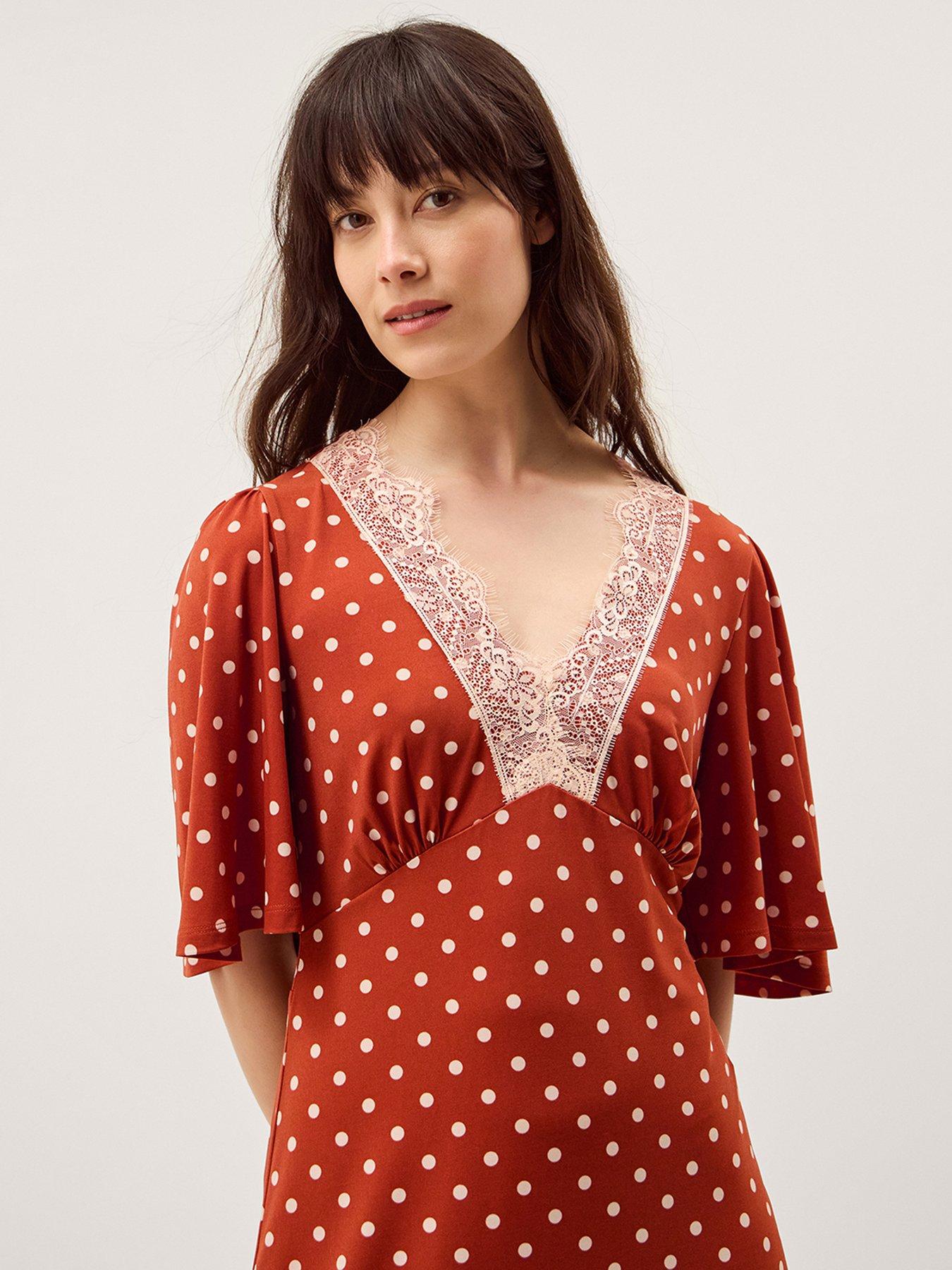 Image 3 of 5 of Monsoon Peri Spot Jersey Dress - Orange