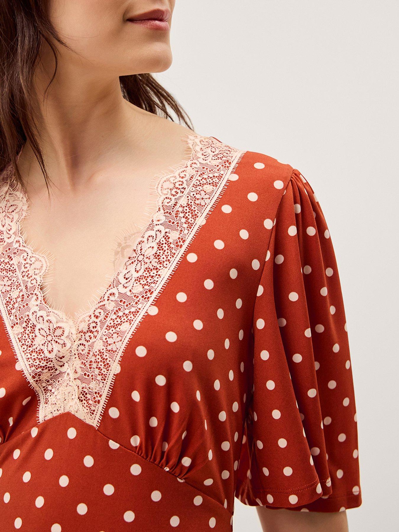 Image 4 of 5 of Monsoon Peri Spot Jersey Dress - Orange