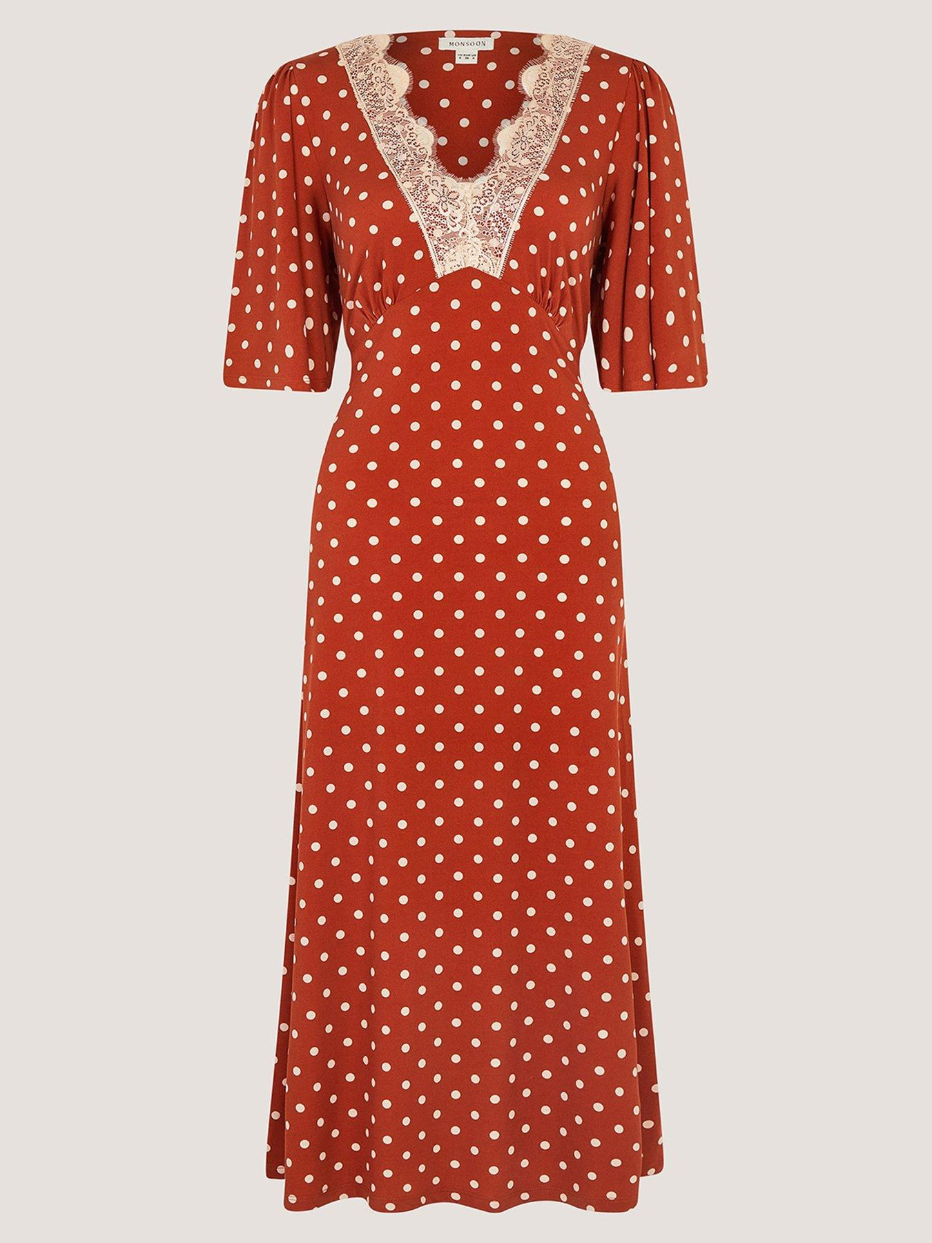 Image 5 of 5 of Monsoon Peri Spot Jersey Dress - Orange