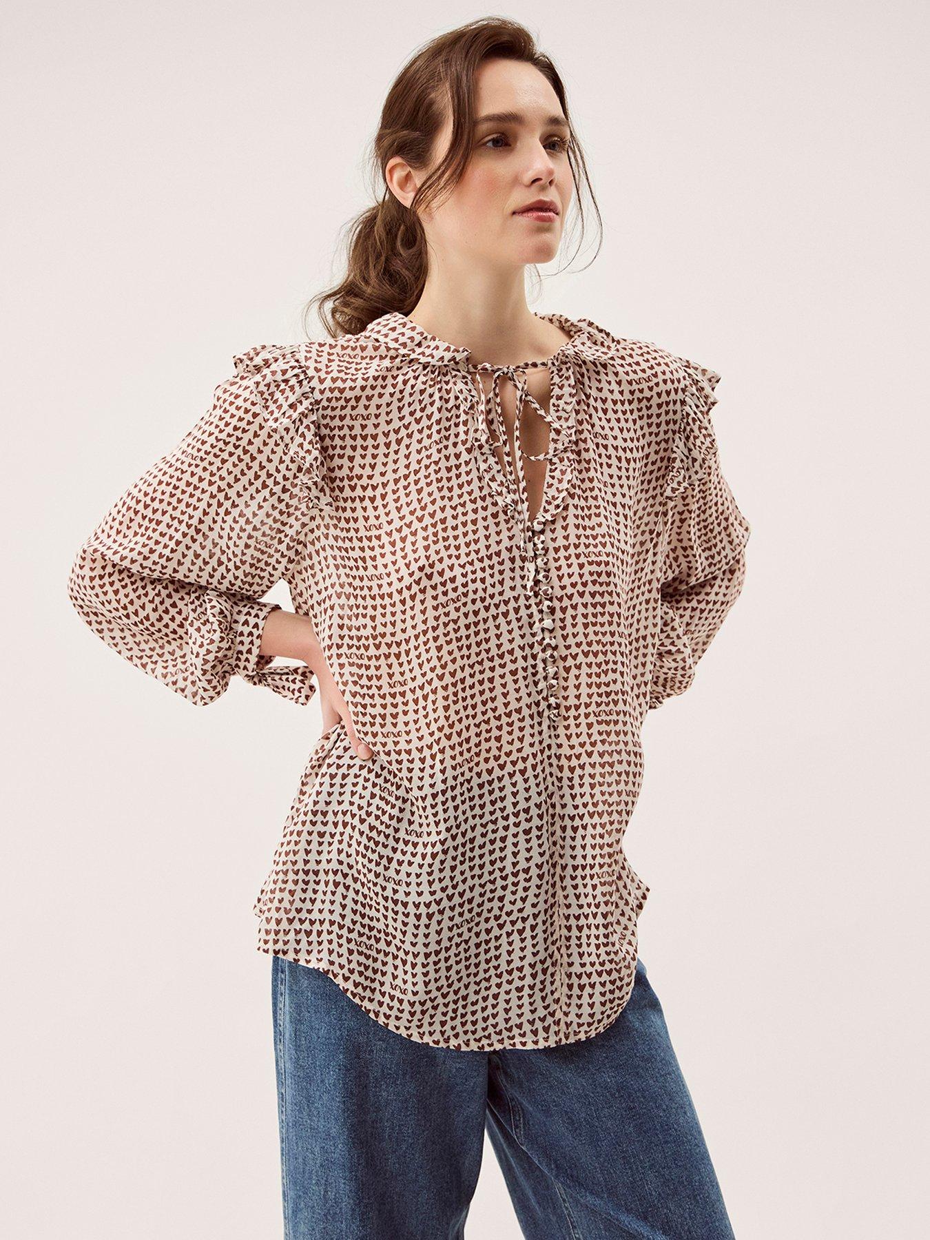 front image of monsoon-hope-heart-print-blouse-brown