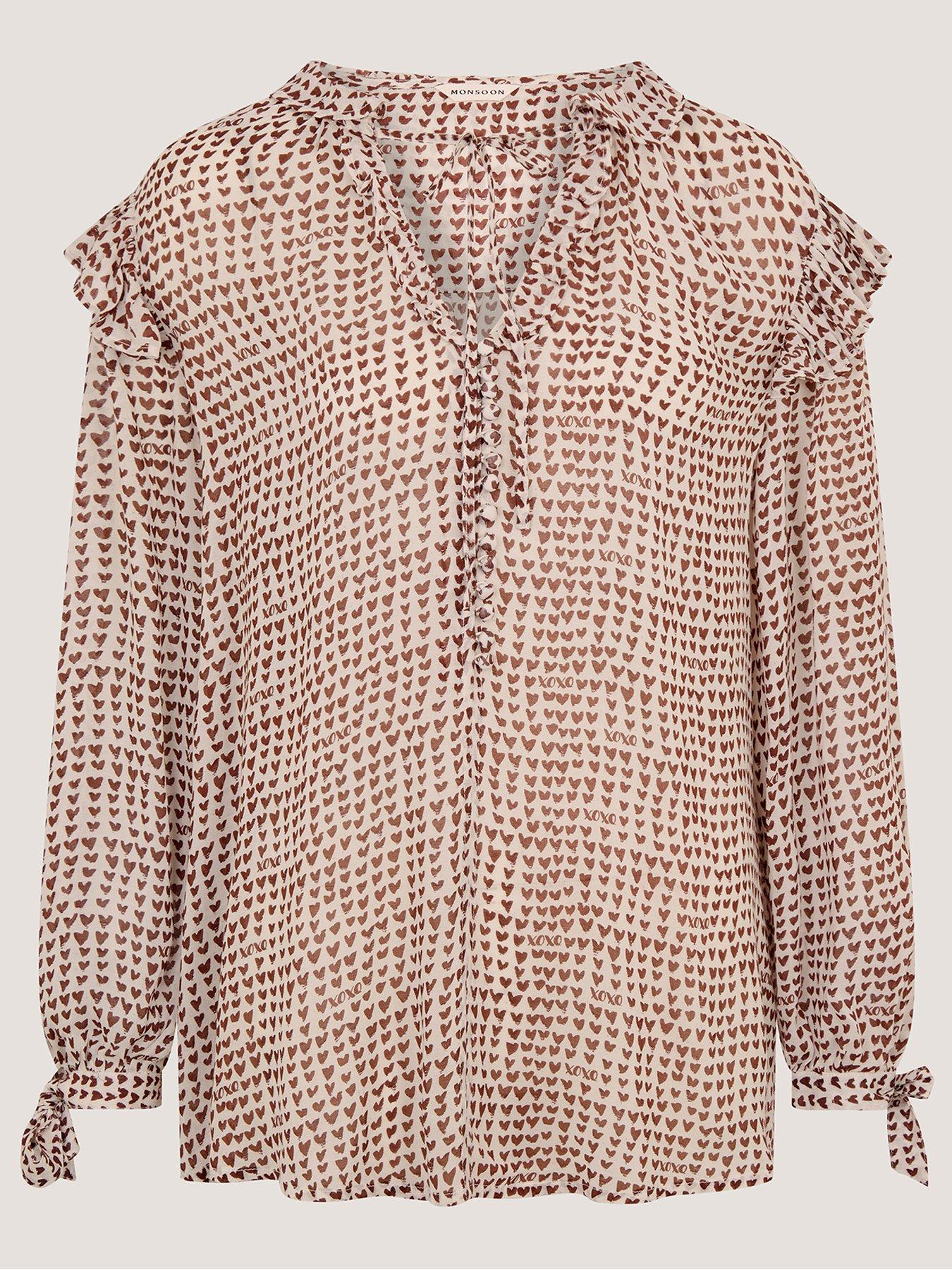  image of monsoon-hope-heart-print-blouse-brown