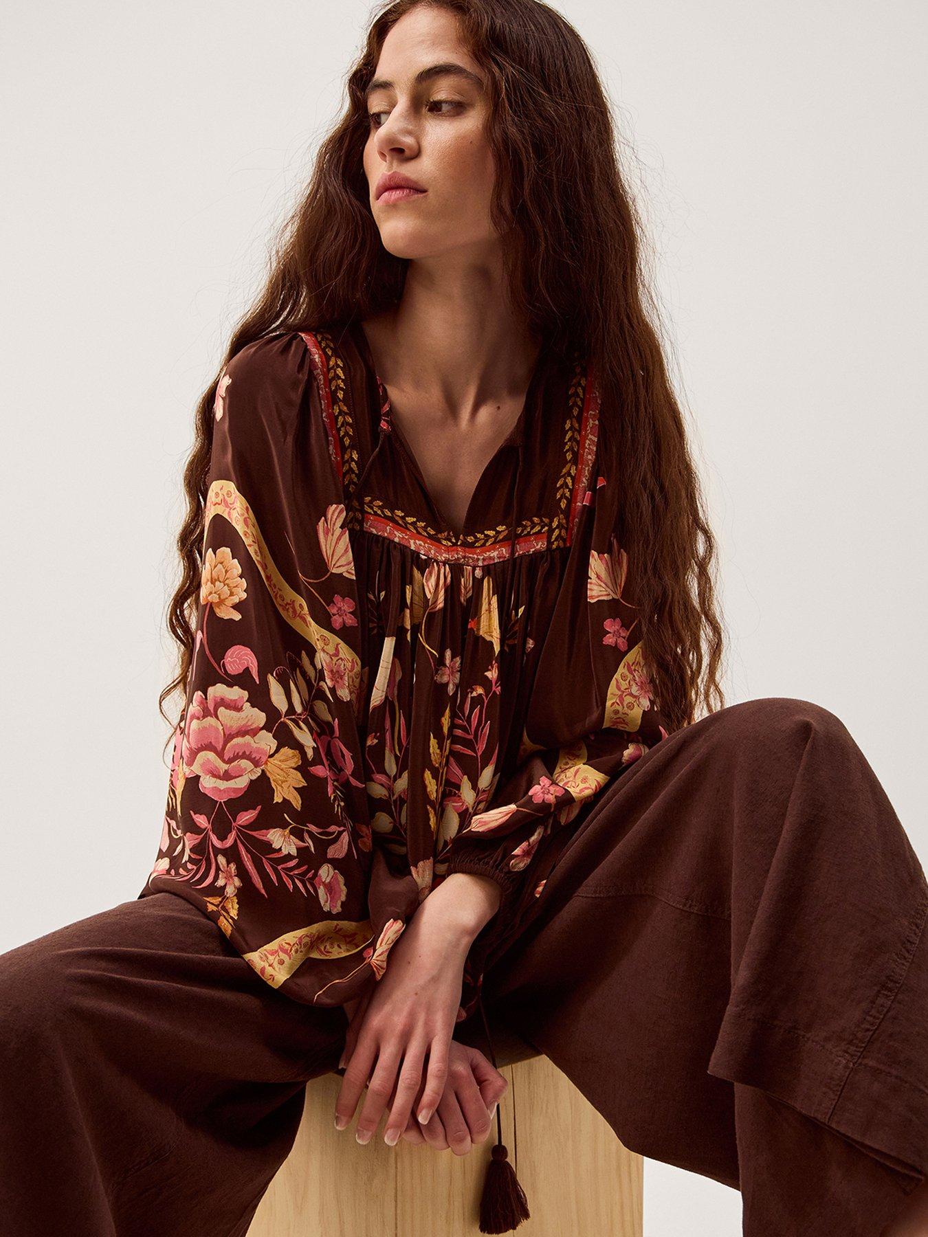  image of monsoon-samara-print-blouse-brown
