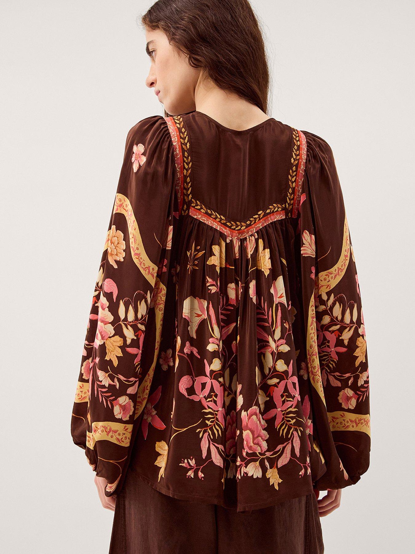  image of monsoon-samara-print-blouse-brown