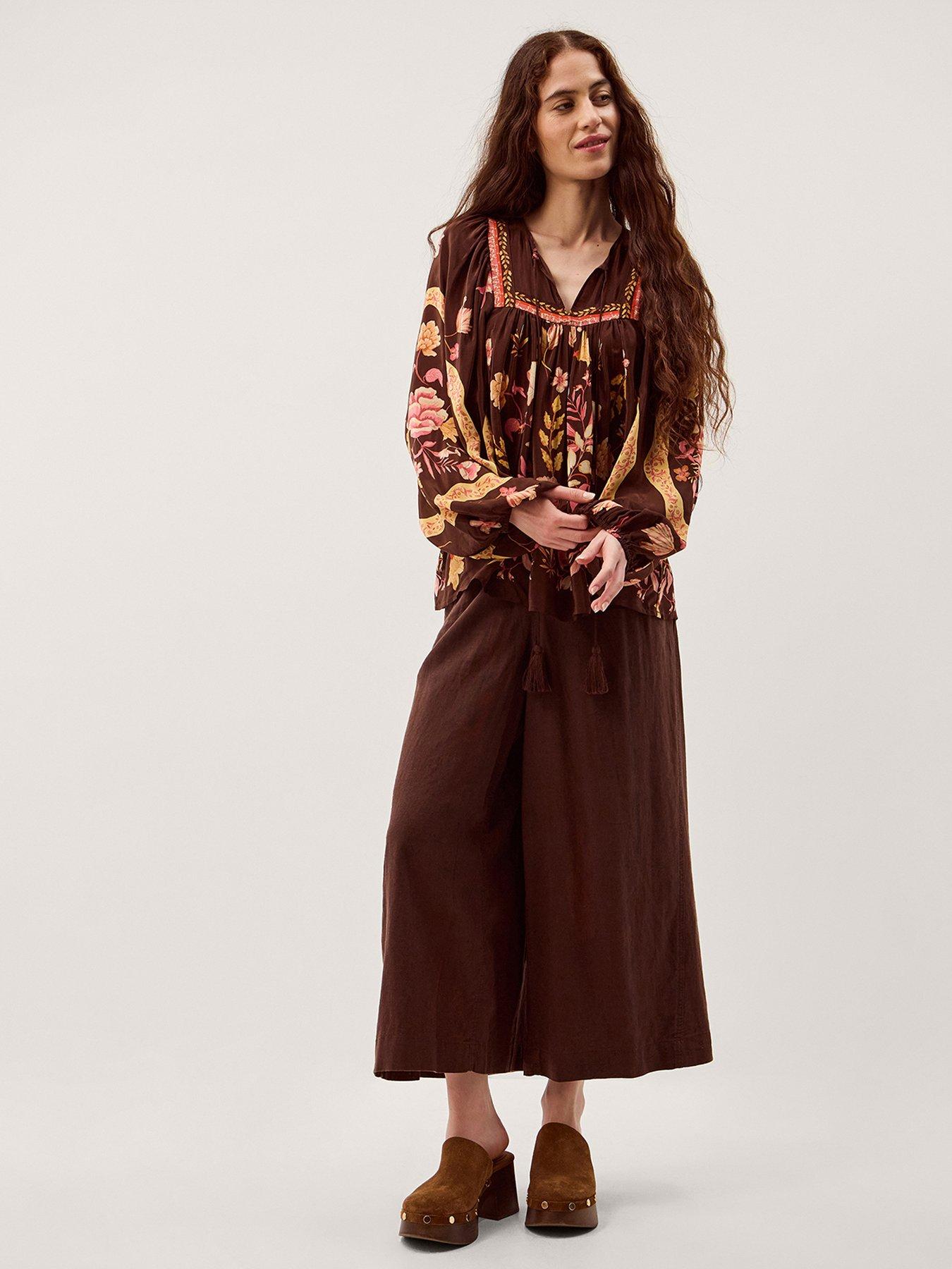  image of monsoon-samara-print-blouse-brown
