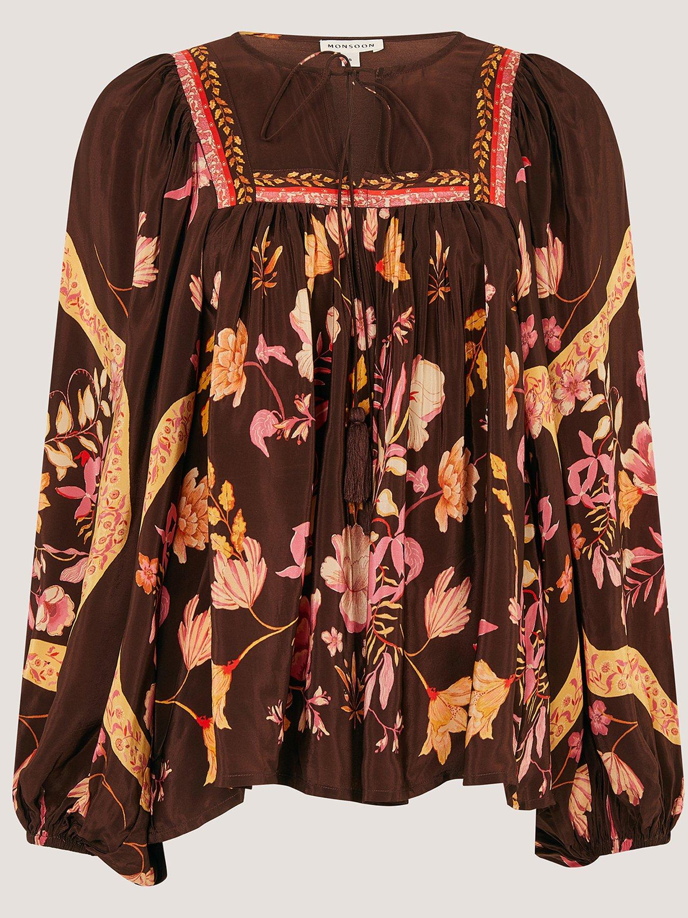 image of monsoon-samara-print-blouse-brown