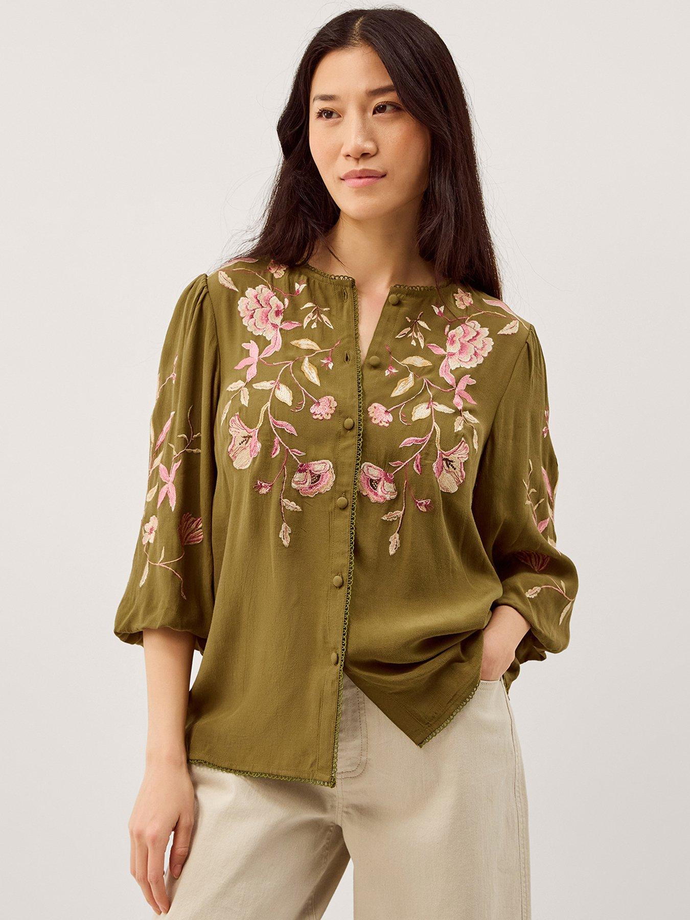 Monsoon Amelie Embroidered Top - Green