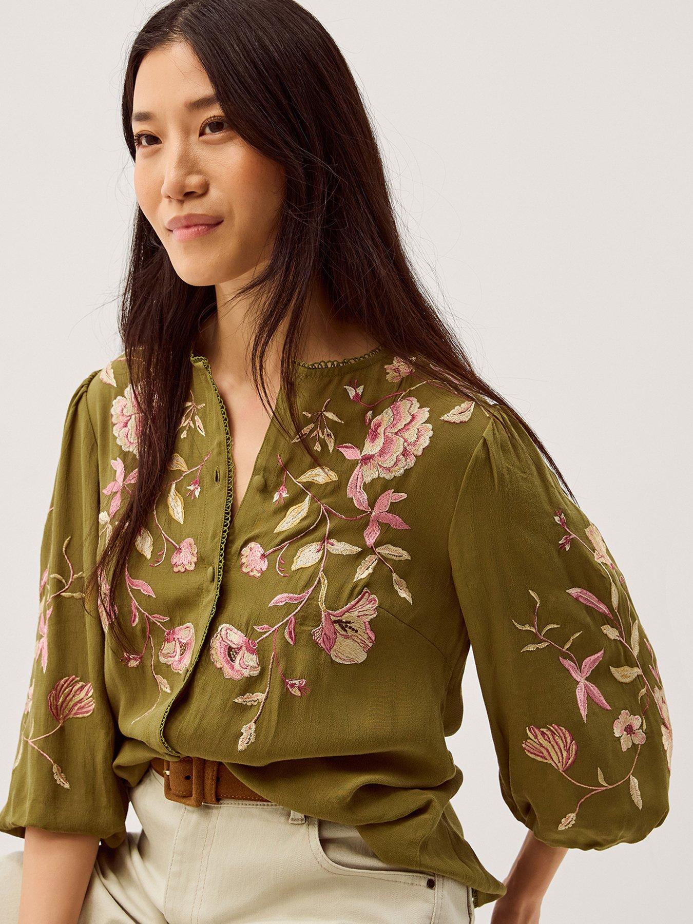  image of monsoon-amelie-embroidered-top-green
