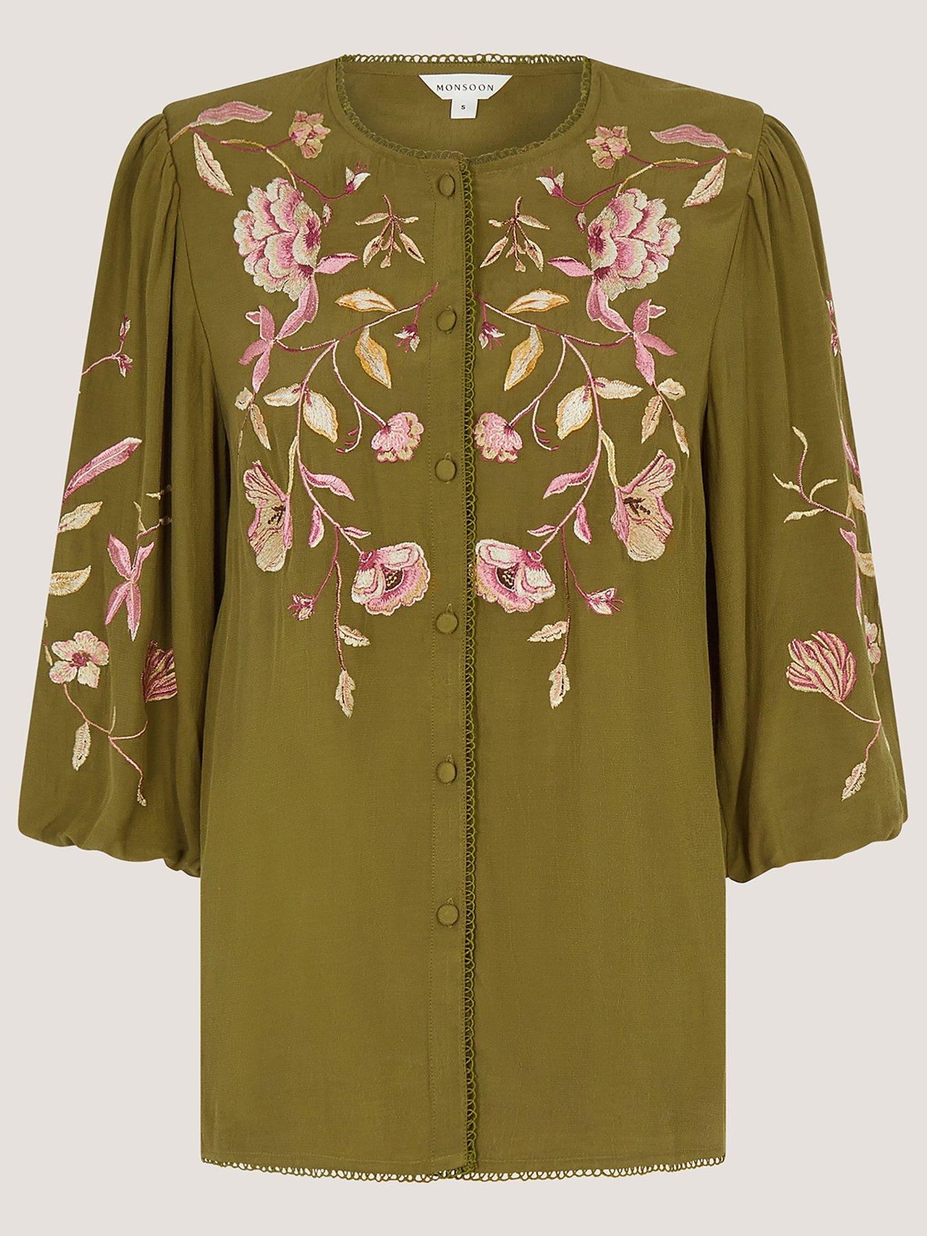  image of monsoon-amelie-embroidered-top-green