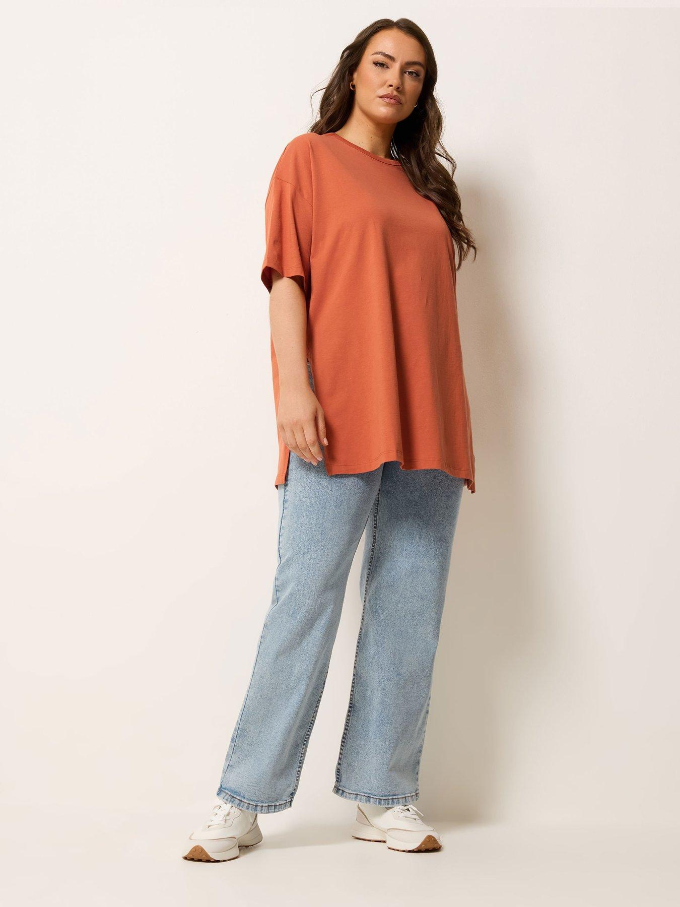  image of yours-curve-relaxed-longline-side-split-t-shirt-orange