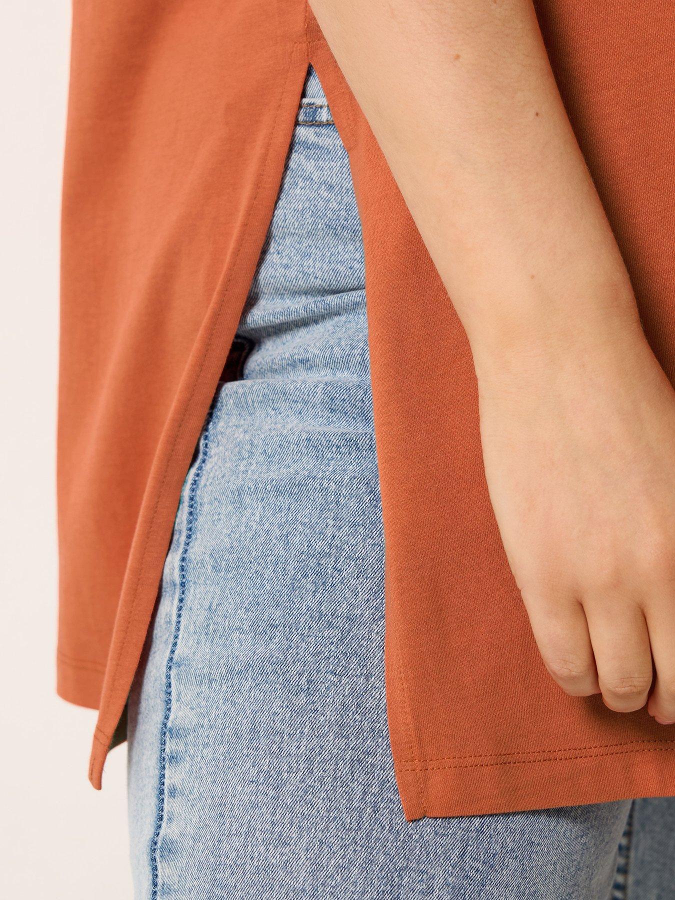  image of yours-curve-relaxed-longline-side-split-t-shirt-orange