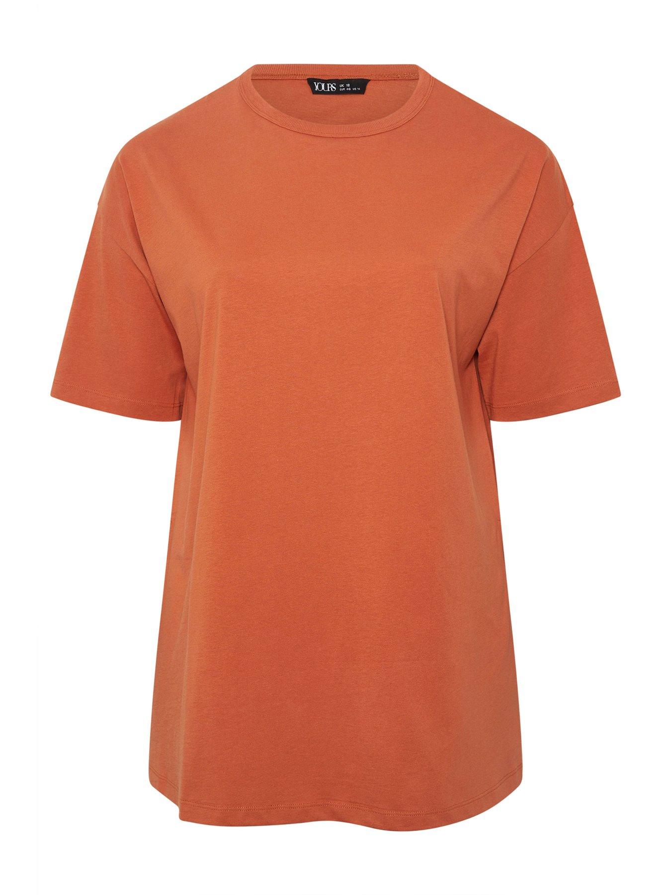 image of yours-curve-relaxed-longline-side-split-t-shirt-orange