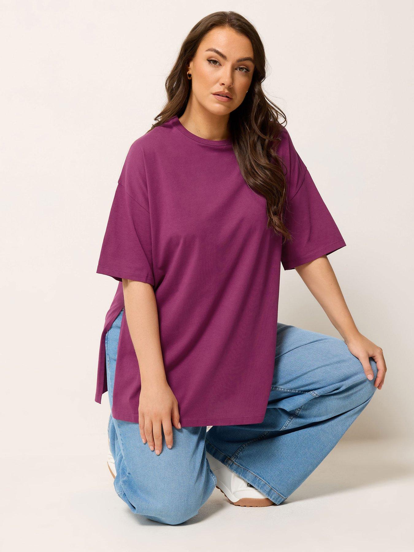 Yours Curve Relaxed Longline Side Split T-Shirt - Purple