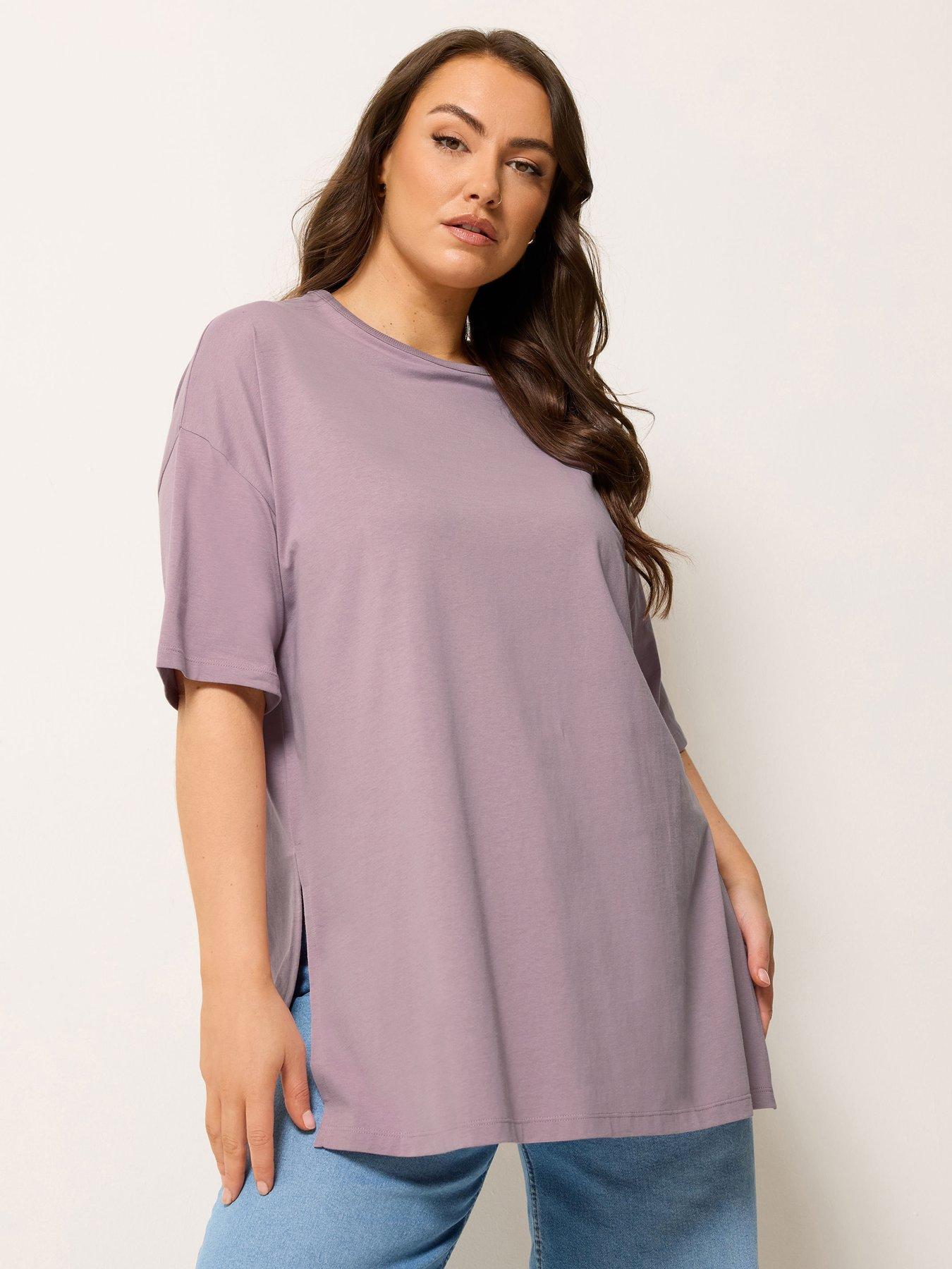 front image of yours-curve-relaxed-longline-side-split-t-shirt-pink