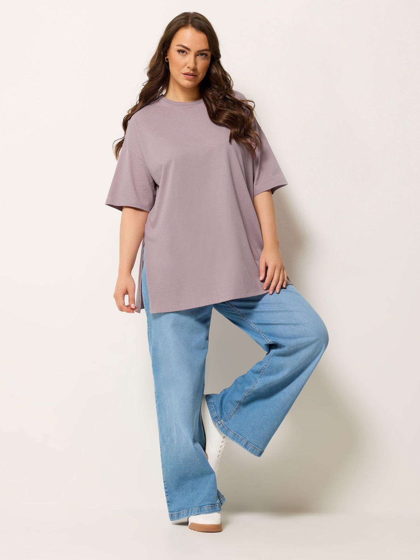  image of yours-curve-relaxed-longline-side-split-t-shirt-pink