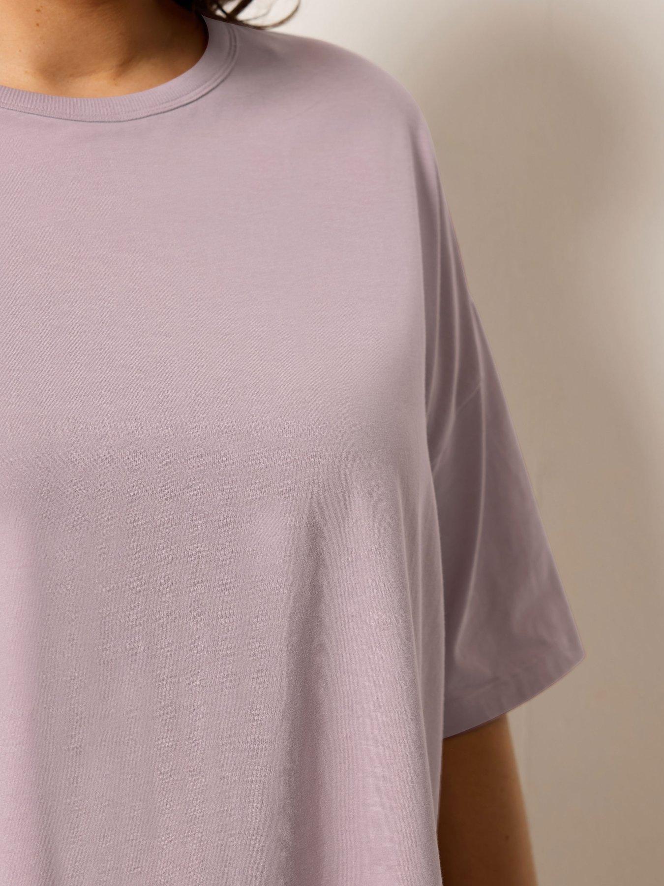  image of yours-curve-relaxed-longline-side-split-t-shirt-pink